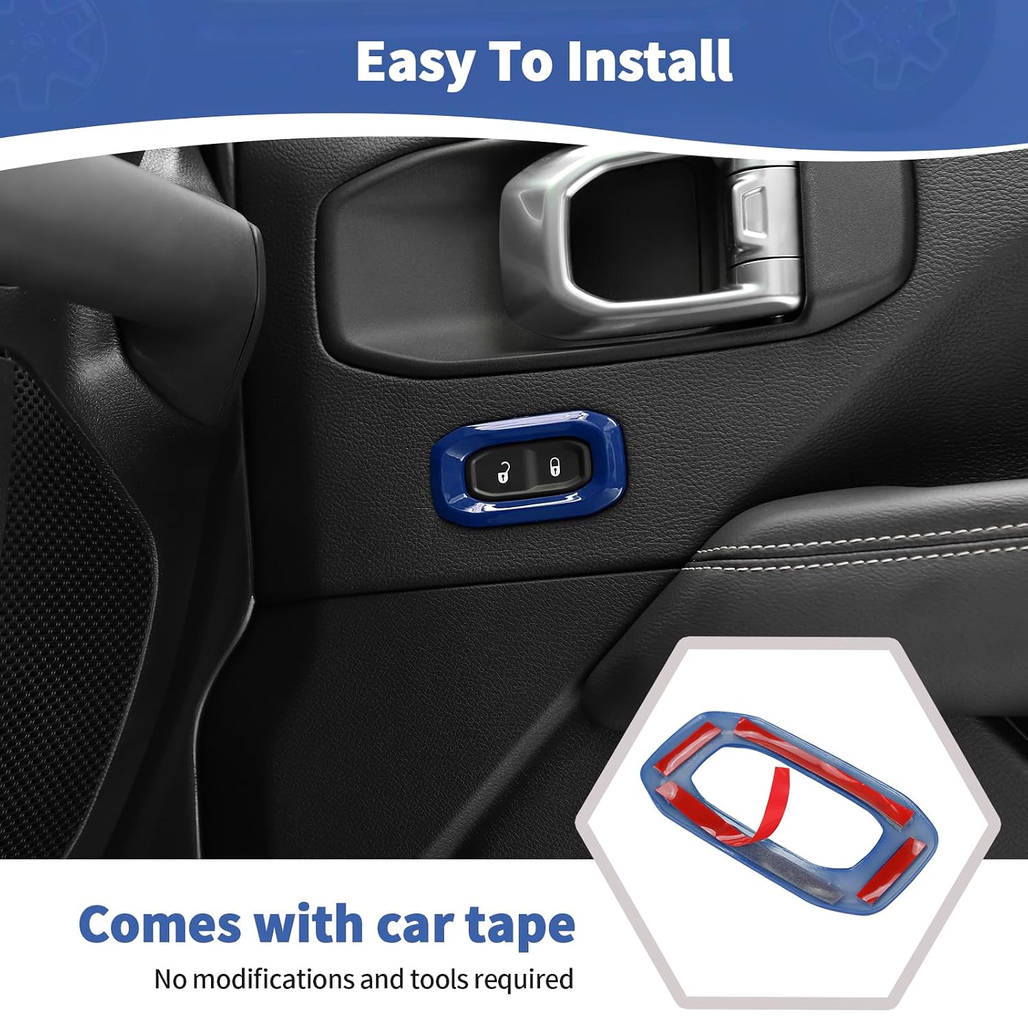 RT-TCZ for Wrangler JL Door Lock Switch Button Trim Cover Blue for Jeep Wrangler JL JLU Gladiator JT 2018-2024 Blue Interior Accessories 2pcs