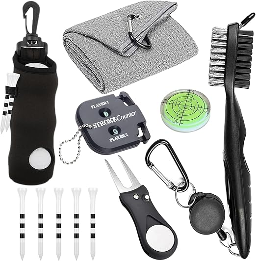 11 Pcs Golf Accessories Kit, Include Golf Tees Golf Towel Golf Ball Bag with Hook Cleaner Brush