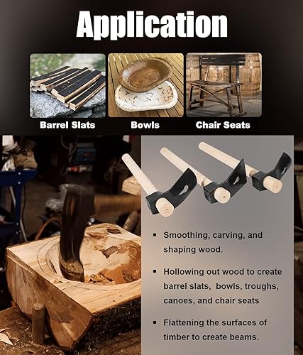 Miniatura 3 de Juego de herramientas para tallar madera para carpintería Adze, incluye adze recto, curva grande Adze y curva pequeña Adze (3PCS)