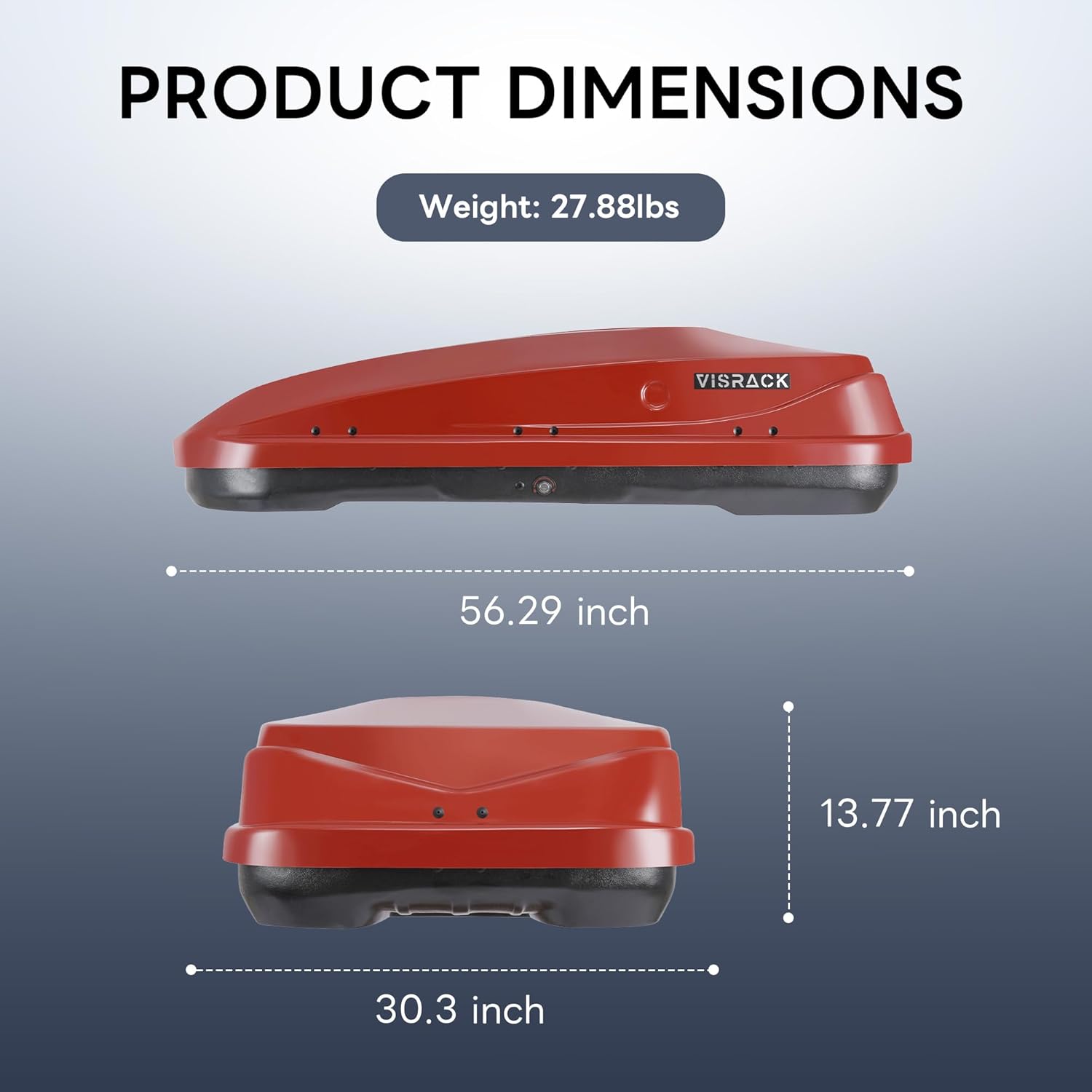 Rooftop Cargo Carrier, Hard Shell Roof Box 56'' x 30'' x 13.7'', 13 Cubic Feet with Security Locks Dual Side Opening -Free Installation Fits 3” Wide Cross Bars for Cars, SUVs, Truck, Red