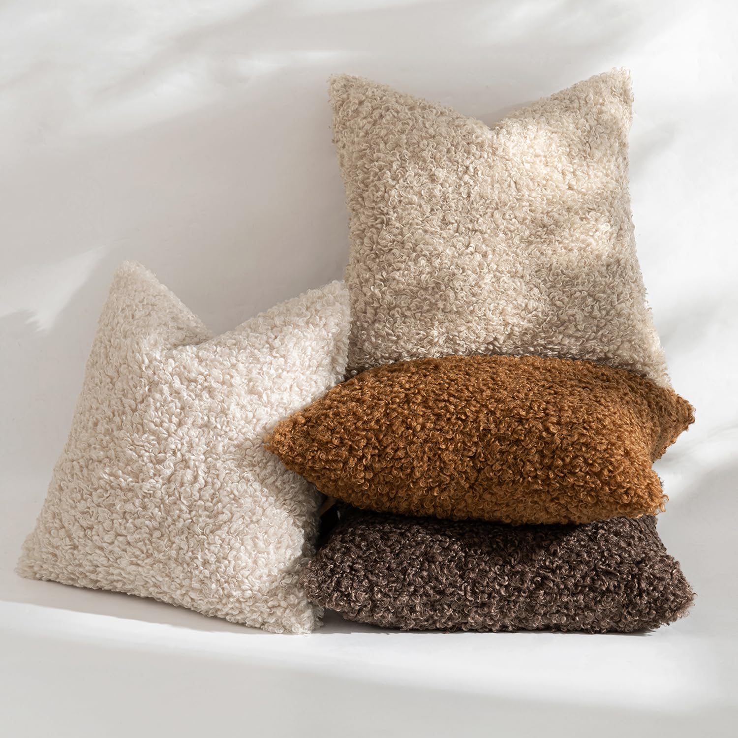 MIULEE Pack of 2 Faux Fur Throw Pillow Covers 26x26 Inch Neutral Oatmeal Boucle Decorative Sherpa Pillow Covers Fuzzy Accent Soft Sheepskin Fleece for Boho Home Decor Sofa Living Room Couch Bed