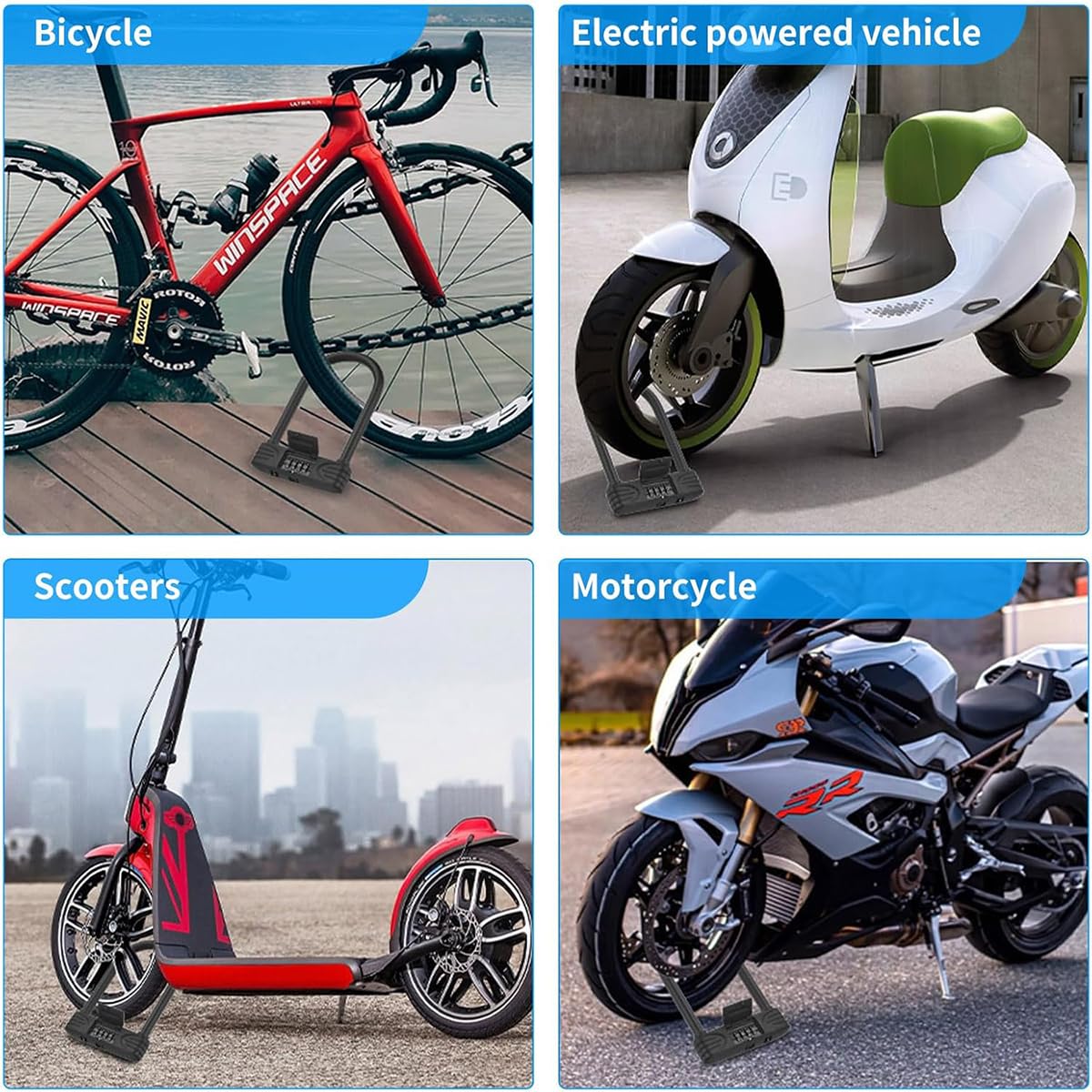 Lucchetto a U per Carichi Pesanti, Lucchetto per Bicicletta Con Password a Combinazione a 4 Cifre, Lucchetto a U Con Combinazione per Bici,U per Bici per Casa, Scuola (227 * 112 MM)