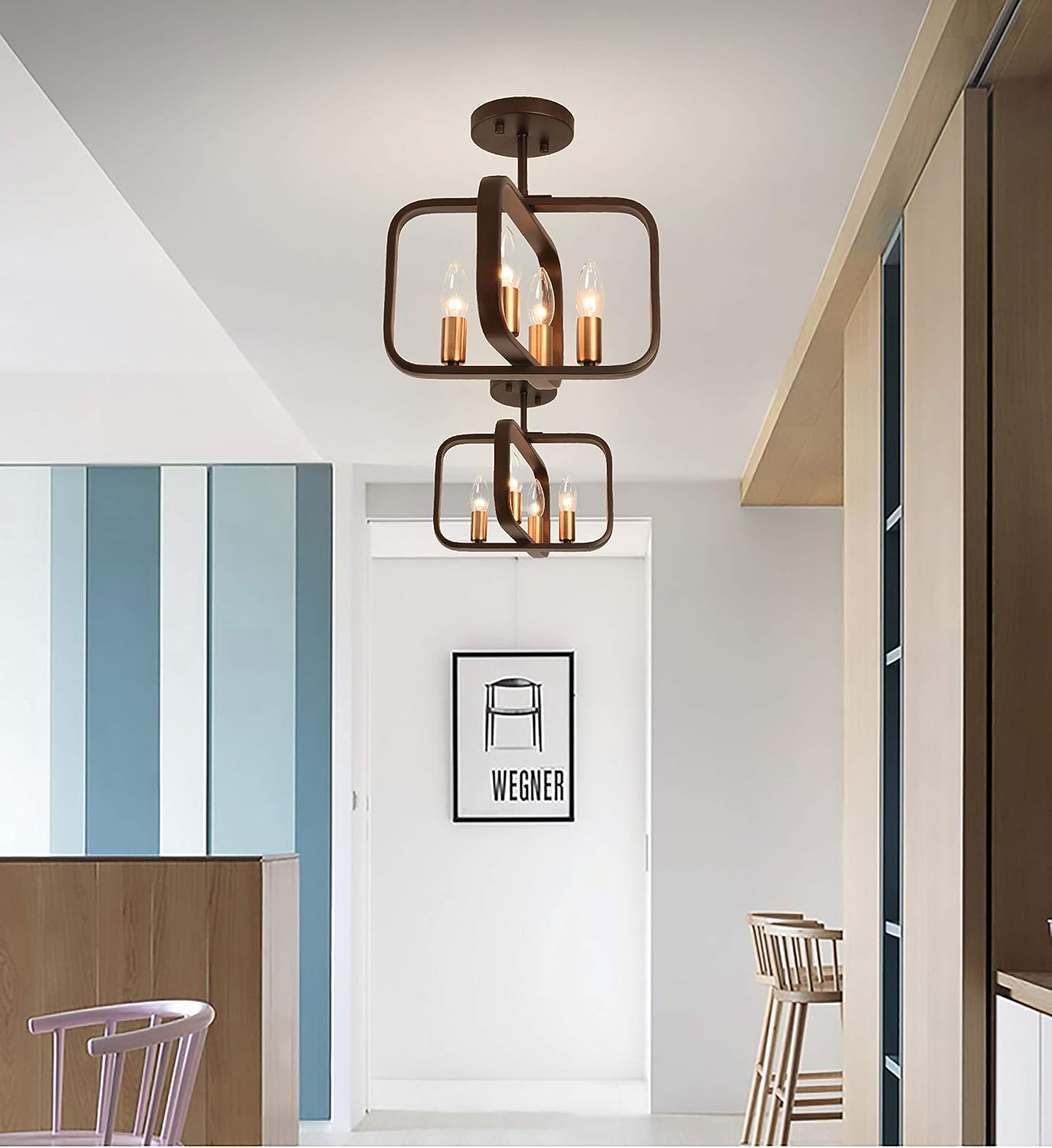 PAPAYA Mini Farmhouse Chandelier Vintage ORB Metal Ceiling Pendant Light Industrial Style Gold Lamp Cup Chandelier Hanging Fixture 4-Light for Foyer,Entryway,Bathroom,Bedroom,etc.