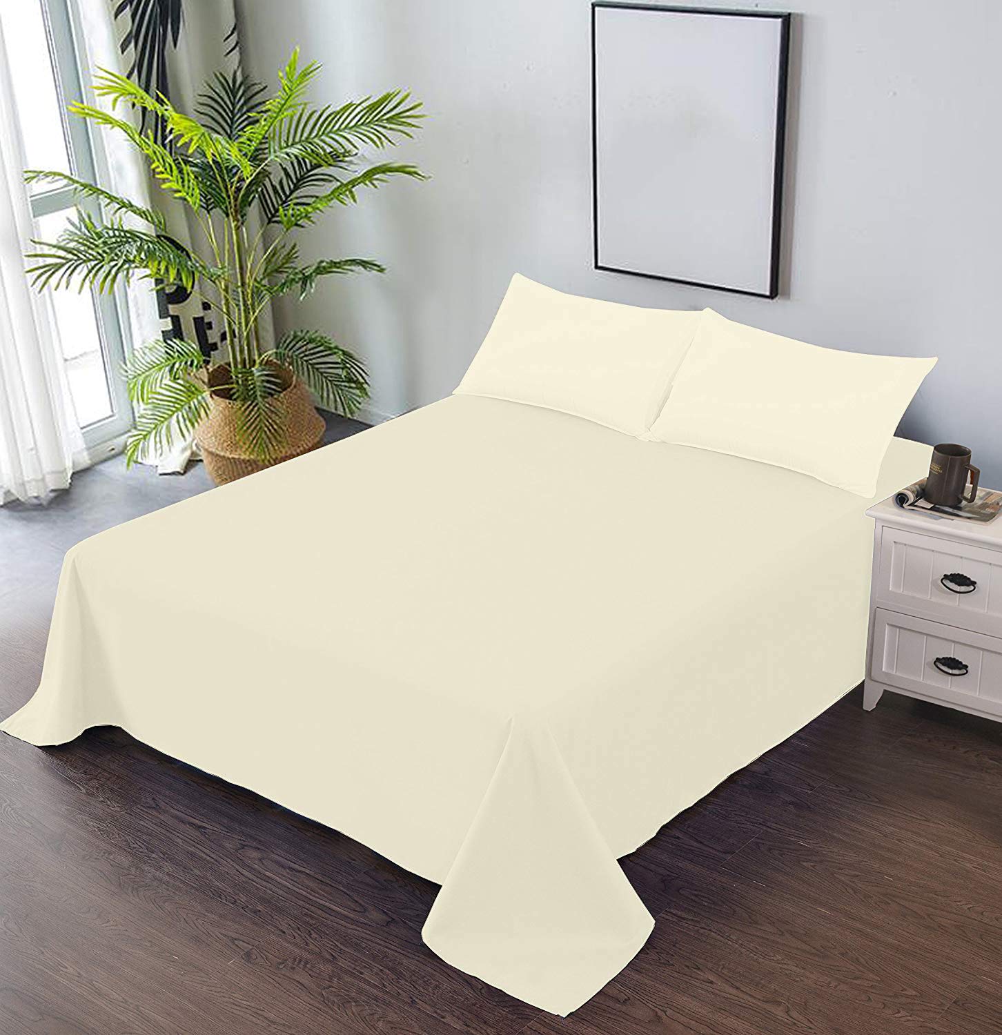 ARLinen Bed Sheet with Pillowcases, Premier 1800 Collection, Wrinkle, Fade & Stain Resistant Microfiber Bedsheet/Bedsheets/Bed Sheet/- Flat Sheet with 1 Pillow Cover - Ivory Solid_Single