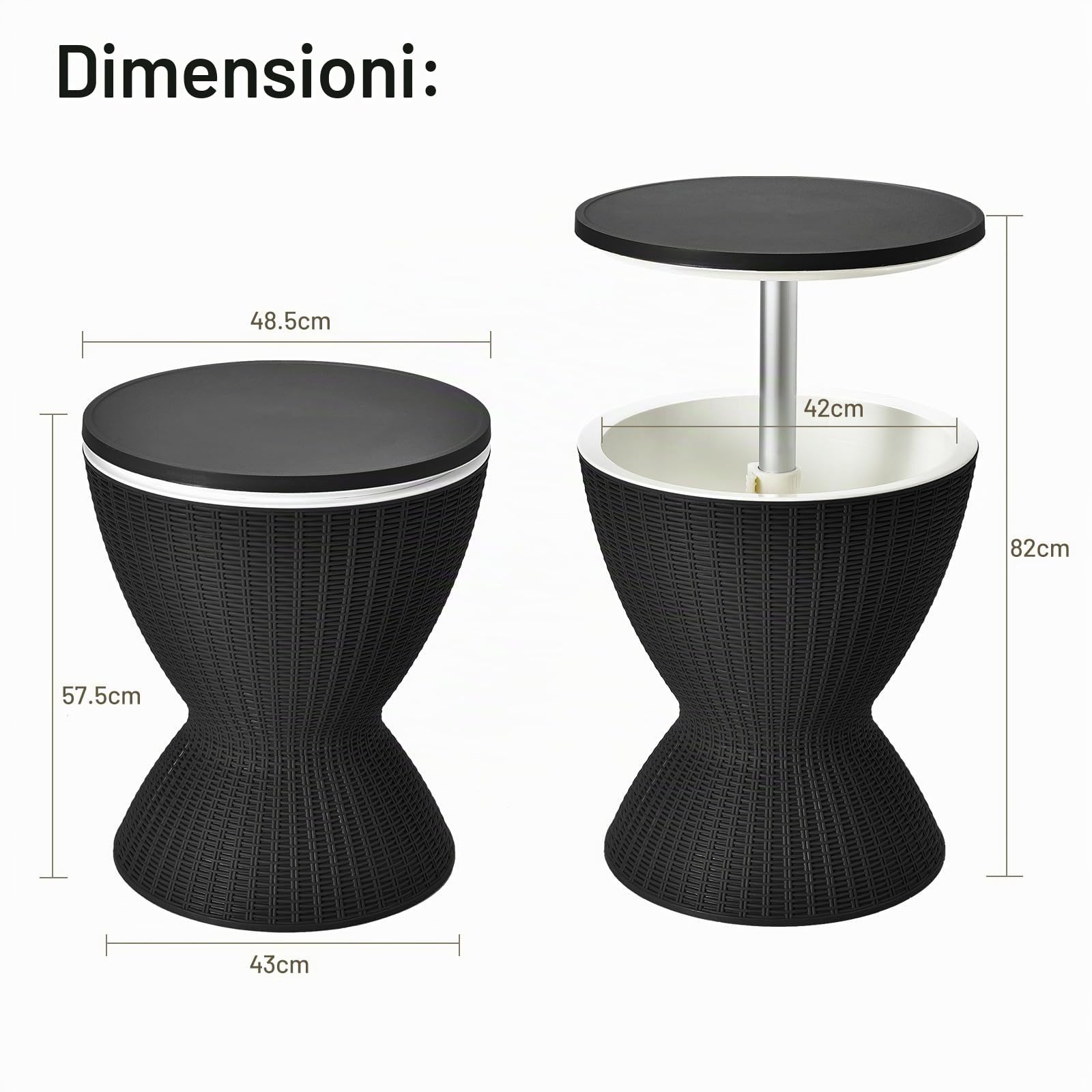 GYMAX Tavolino Frigo 30L, Secchiello Ghiaccio con Valvola di Scarico e Coperchio, Tavolo Portaghiaccio in Effetto Rattan Resistente alle Intemperie, per Feste in Piscina e Barbecue (Nero)