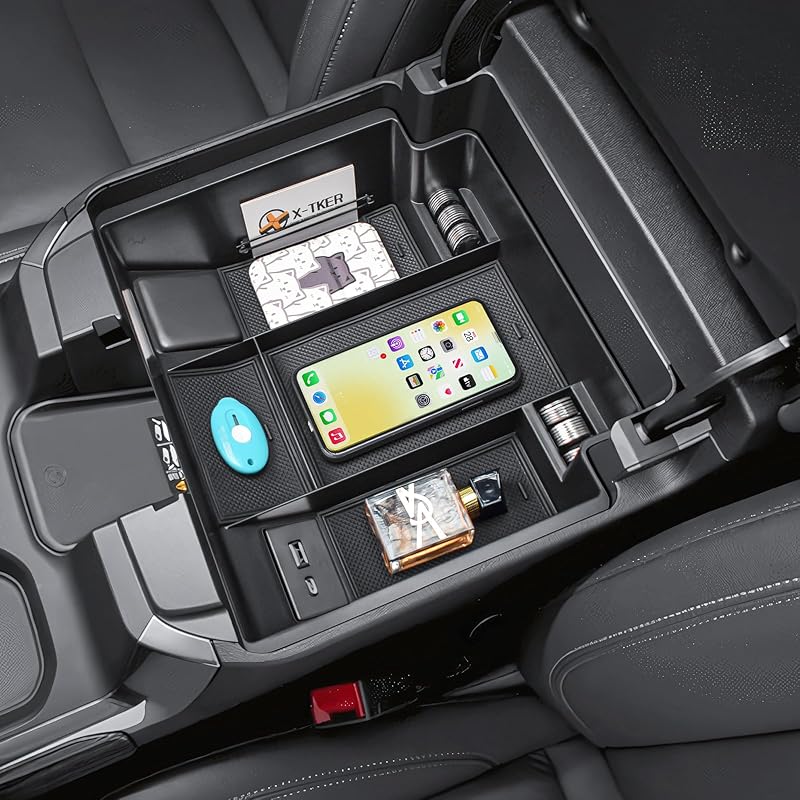Bandeja organizadora para console central X-TKER em ABS, compatível com Chevrolet Silverado e GMC Sierra 2022–2026, 3 compartimentos