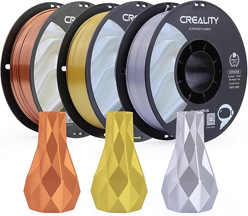 Creality Paquete de filamentos para impresora 3D, filamento PLA de 0.069 pulgadas, filamento de tres colores, cobre rojo seda, oro sedoso, plata
