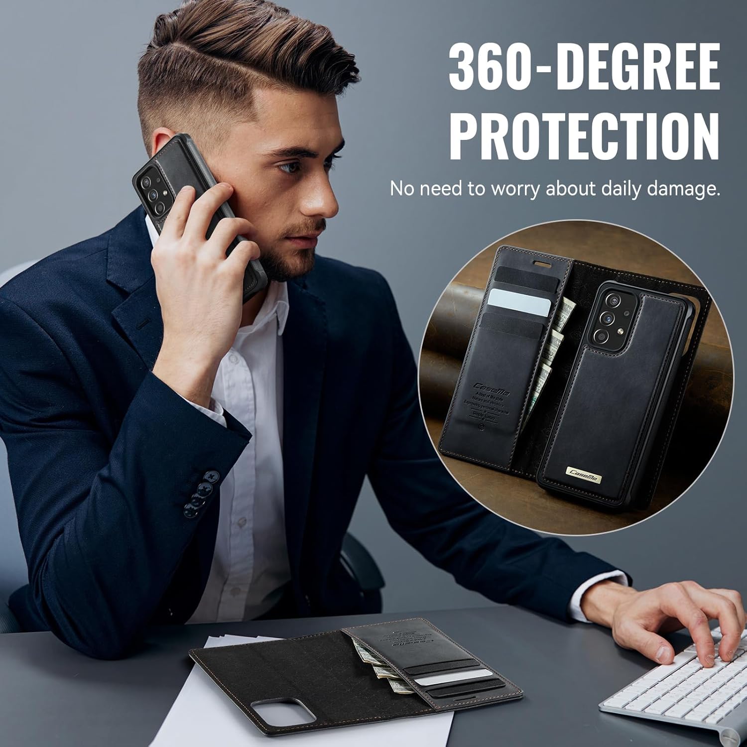 Compatible with Samsung Galaxy A53 Detachable Wallet Case Compatible with Magsafe, 2-in-1 PU Leather Flip RFID Blocking Card Holder Stand Shockproof Magnetic Cover for Galaxy A53 5G (Black)