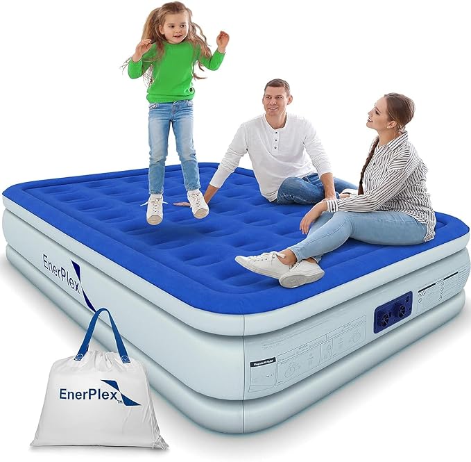 EnerPlex NeverLeak Queen Air Mattress with Built in Pump Raised Luxury Airbed Double High Queen