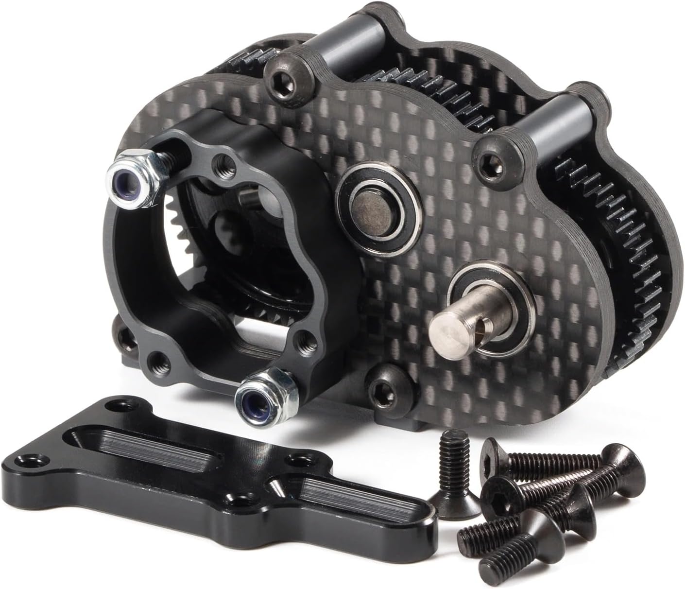 Carbon Fiber OD-3 Transmission Overdrive Gearbox 18.6% Front OD for 1/10 RC Crawler LCG Chassis Comp Rigs (Right Motor Version)