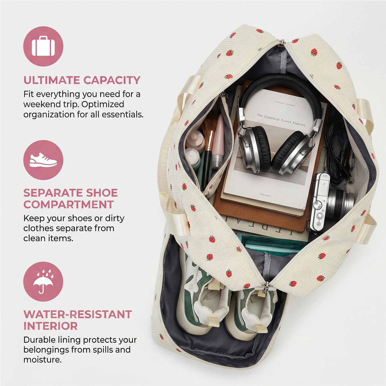 Bolsa de Deporte Mujer, Bolsas de Fin de Semana, Bolsa de Viaje con Compartimento Zapatos y Compartimento Mojado, 20-35L (Rosa) - 5