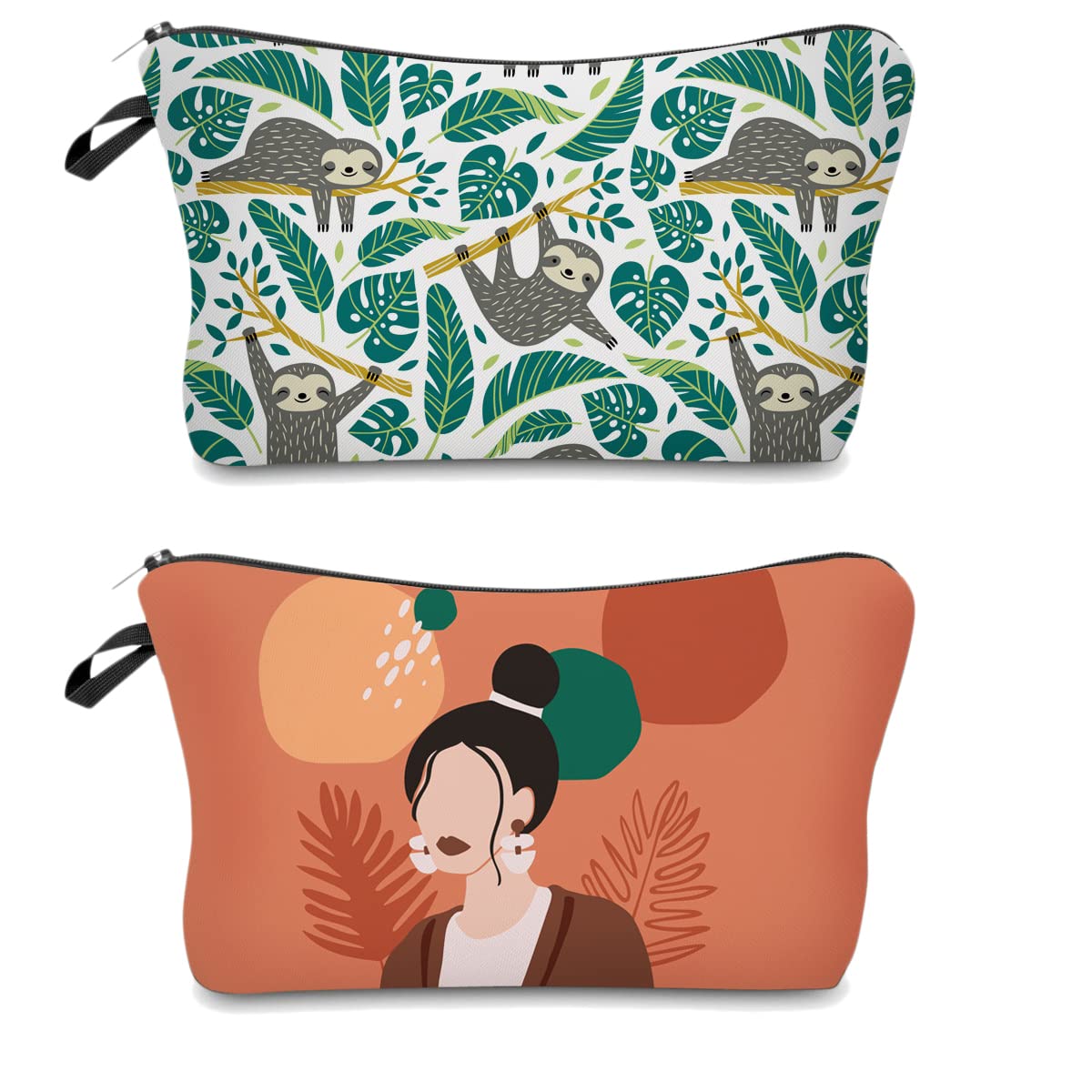 LOOMILOO Cosmetic Bag for Women, Adorable Roomy Makeup Bags 2 PCS Travel Water-resistant Toiletry Bag Accessories Organizer (Sloth 51476+L2-55286)