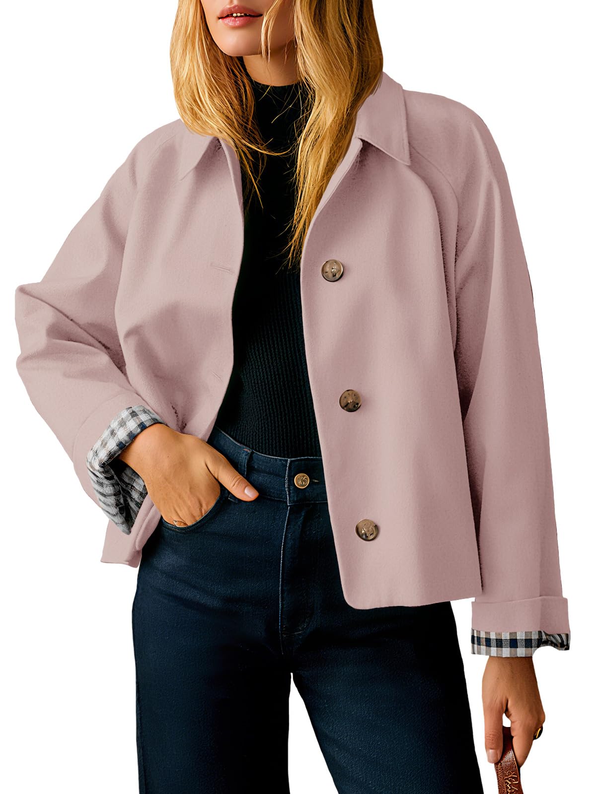 Tankaneo Womens Cropped Trench Coat Lightweight Single Breasted Jackets