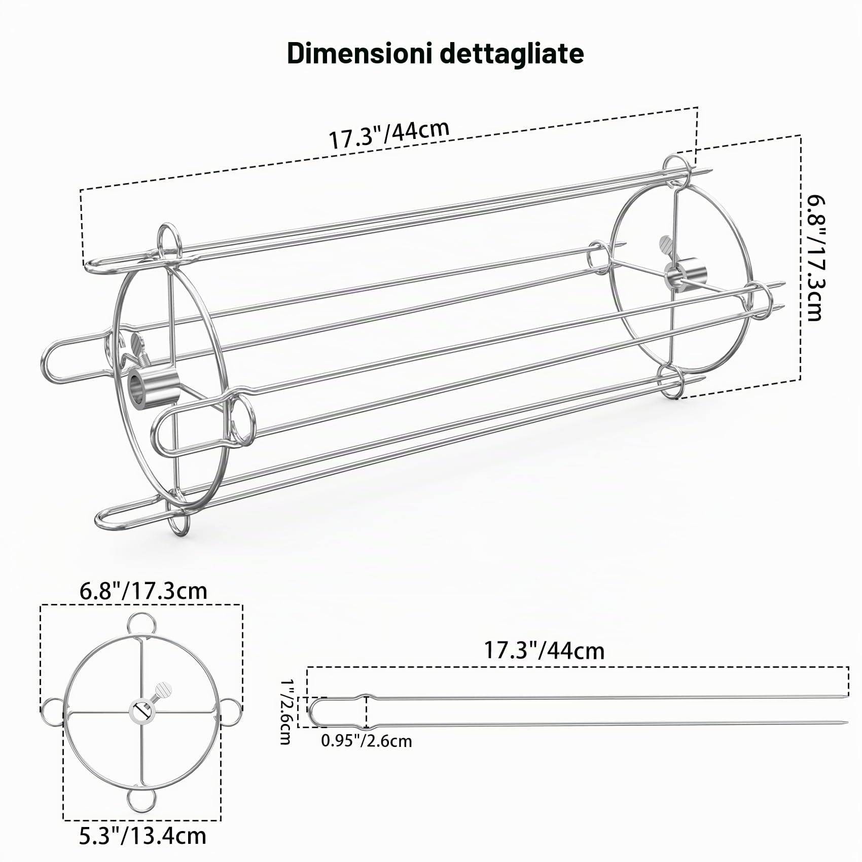 onlyfire BRK-6111 Sistema Universale di Spiedini Rotanti per Qualsiasi Griglia Girarrosto