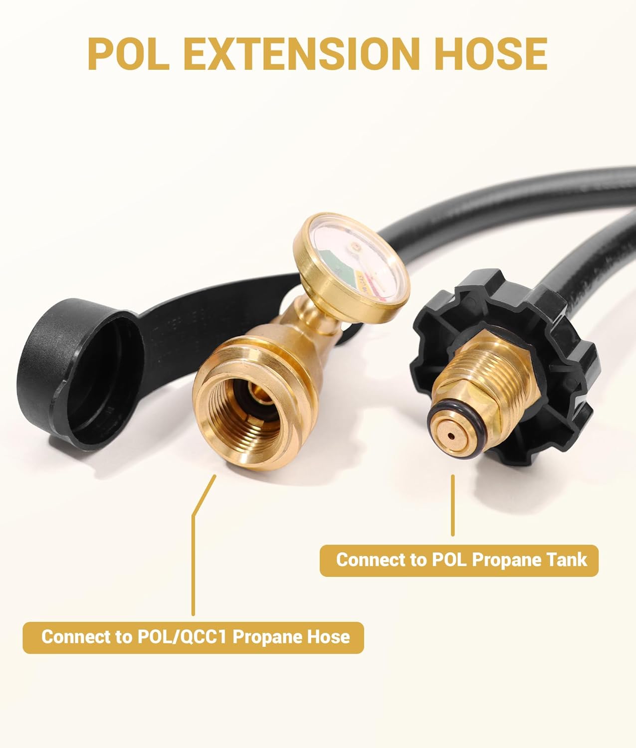 DPB 12 FT Propane Extension Hose with Gauge, Acme to Male QCC1/POL Fittings for Propane Tank, RVs, Portable Grill, BBQ Grill, Heater and Most Propane Appliances (12Ft)