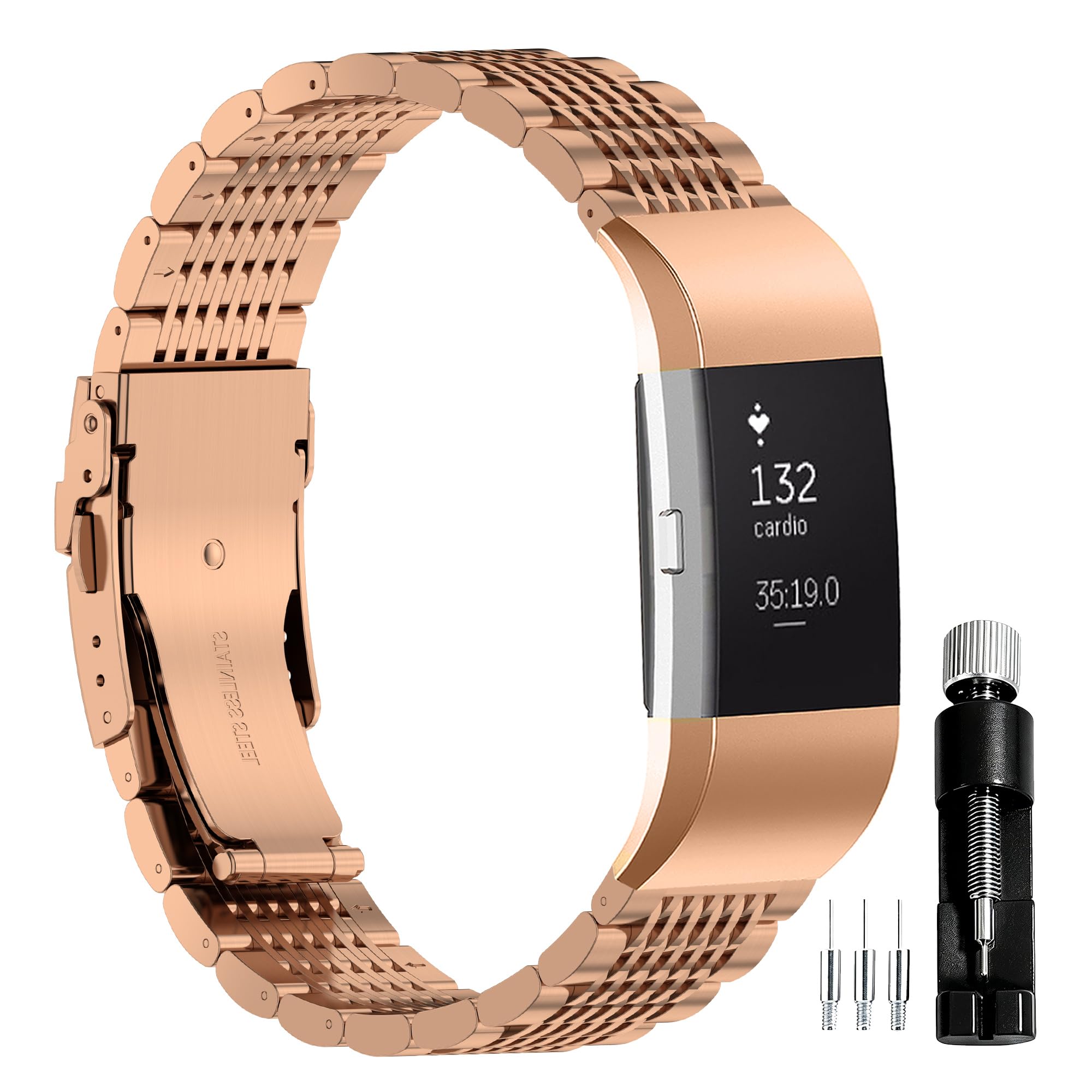 Bracelet métallique compatible avec Fitbit Charge 2/Charge 2HR, bracelet de remplacement en acier inoxydable pour montre connectée