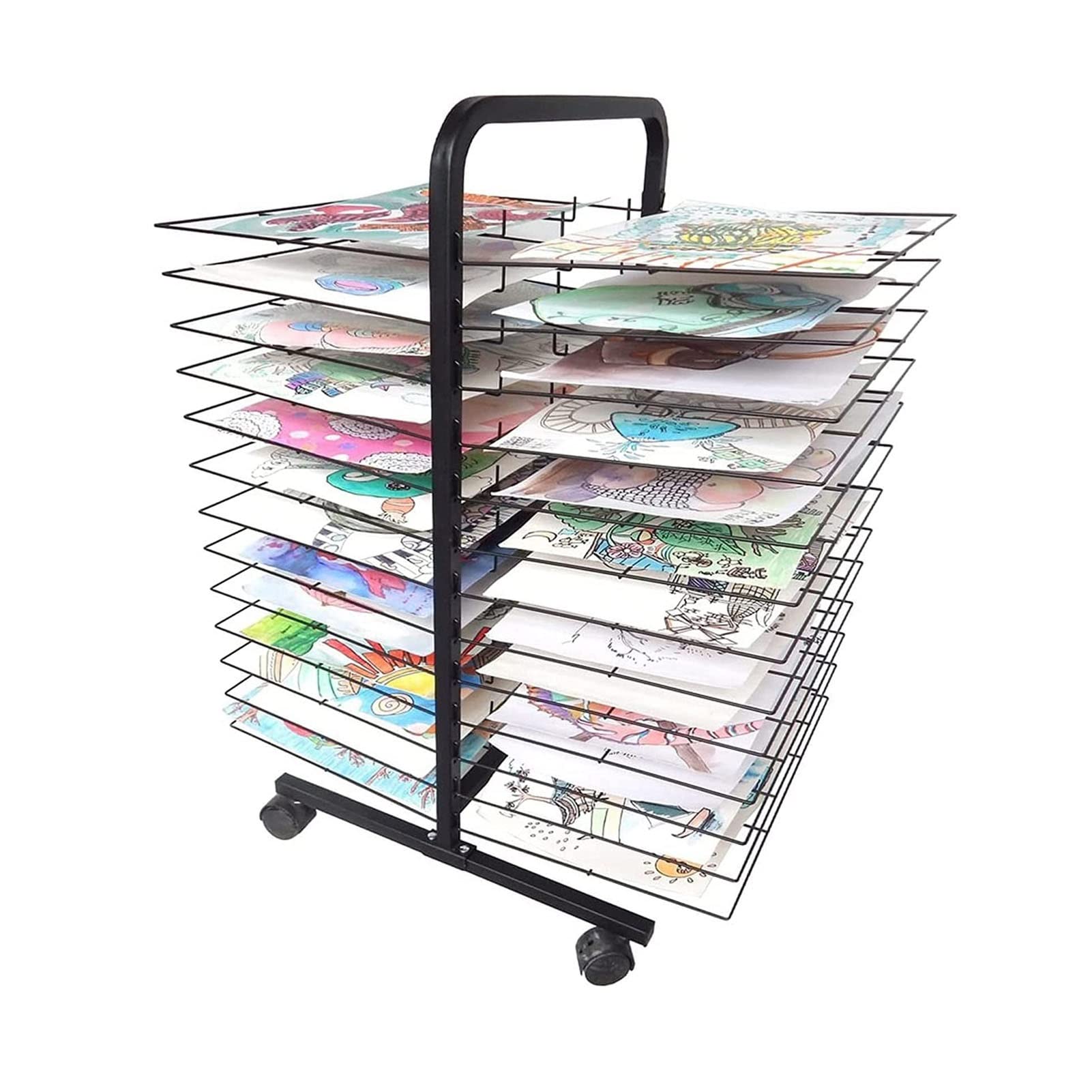 Drying Rack - Back To Back Double Sided Mobile Art Drying Rack, Solid Metal Artwork Storage Display Rack, Functional & Mobile Paint Drying Rack, Stack Rack For Painting, Drawings,50 Layers,65*45*42cm