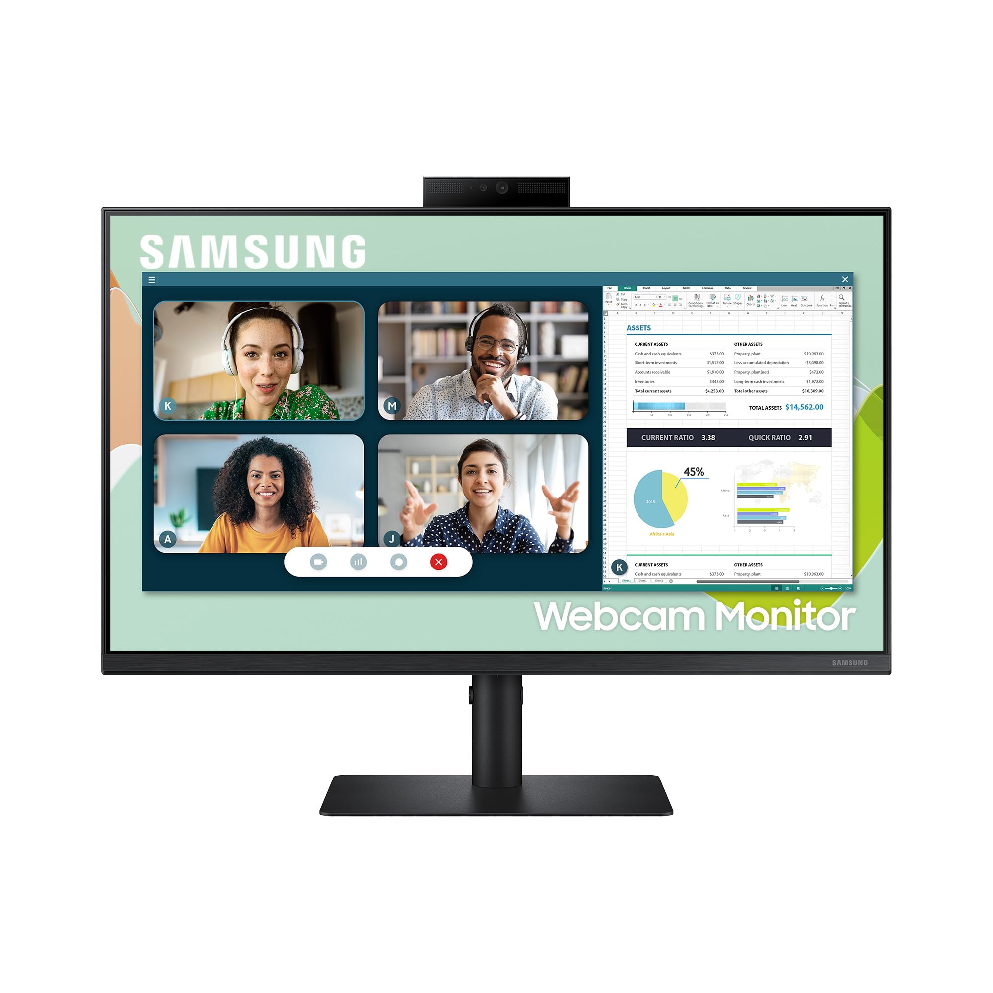 Samsung Monitor S40VA (S24A406), Flat, 24", 1920x1080 (Full HD), Built-in Camera, IPS, 75 Hz, 5 ms, FreeSync, HDMI, USB 3.0, D-Sub, Display Port, Ingresso Audio, HAS, Pivot