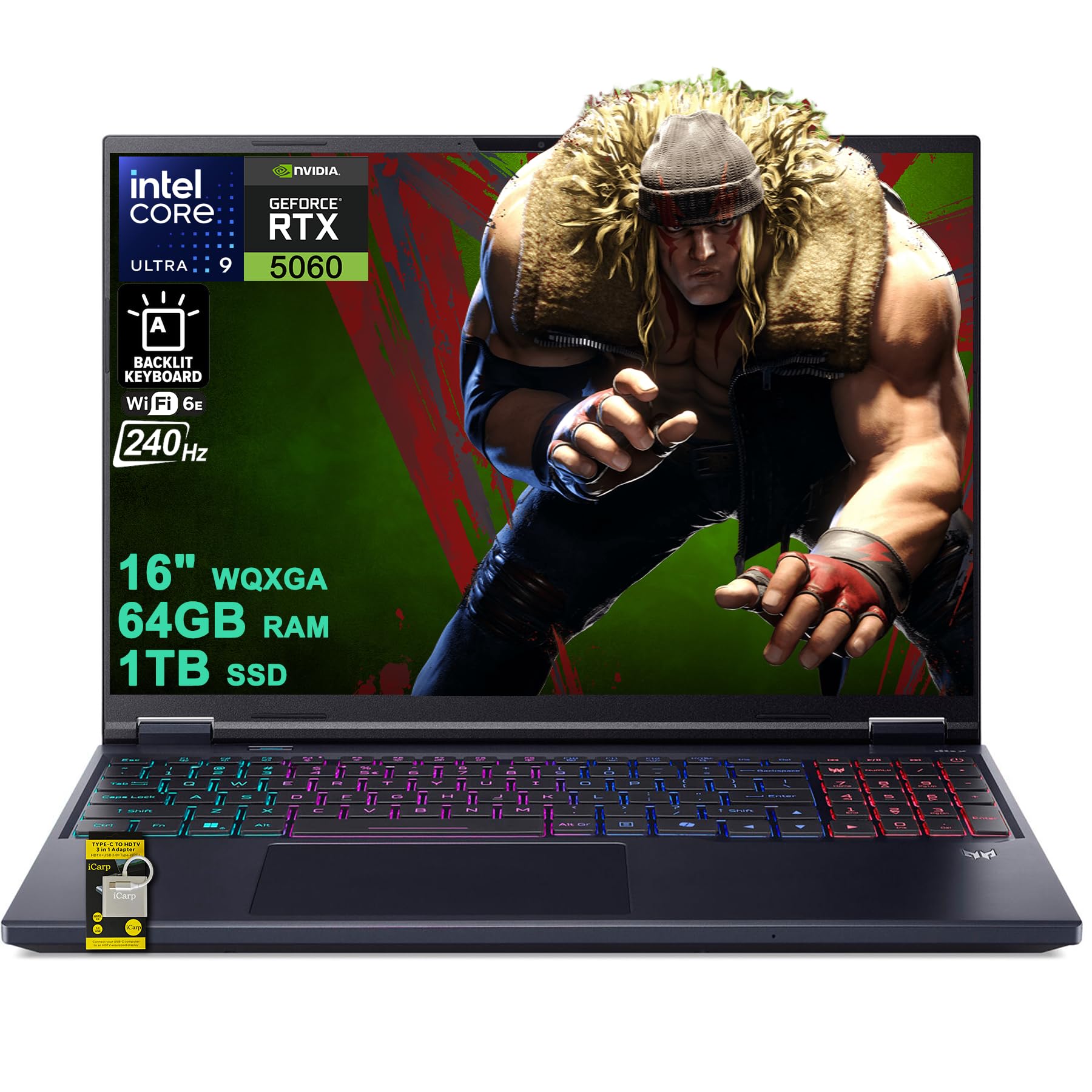 Acer Predator Helios Neo 16S AI Gaming Laptop 16" 2560x1600 OLED 240Hz (100% DCI-P3 G-SYNC) Intel 24-core Ultra 9 275HX 64GB DDR5 1TB SSD GeForce RTX 5060 8GB GDDR7 (Up to 572 AI Tops) Win11 ICP Acc