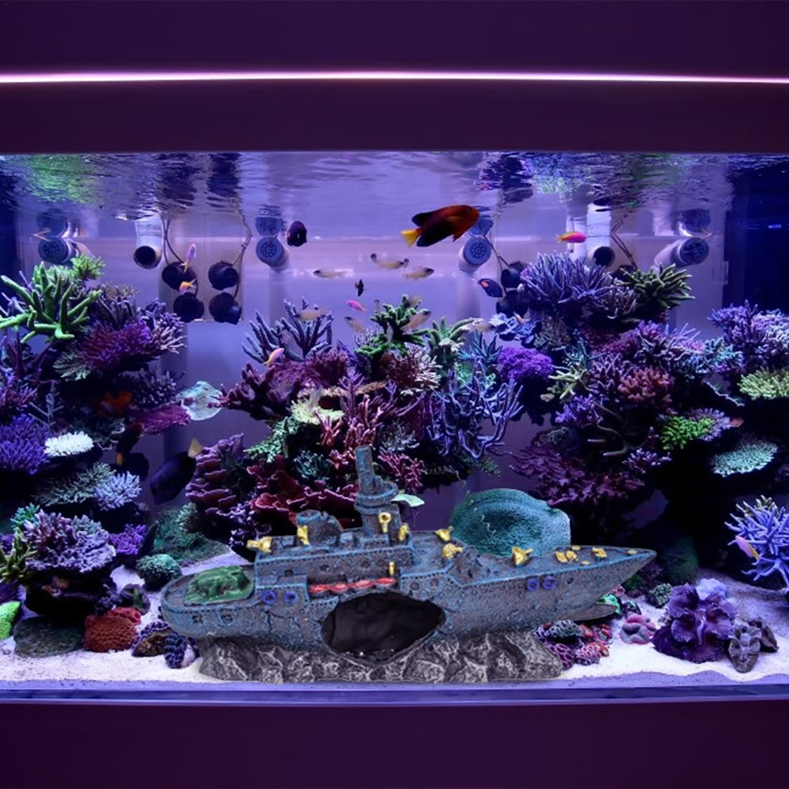 Decorazione Acquario Nave Pirata Affondata - Air Bubbler Con Bolle - Verde Scuro 26x6x10.5 Cm