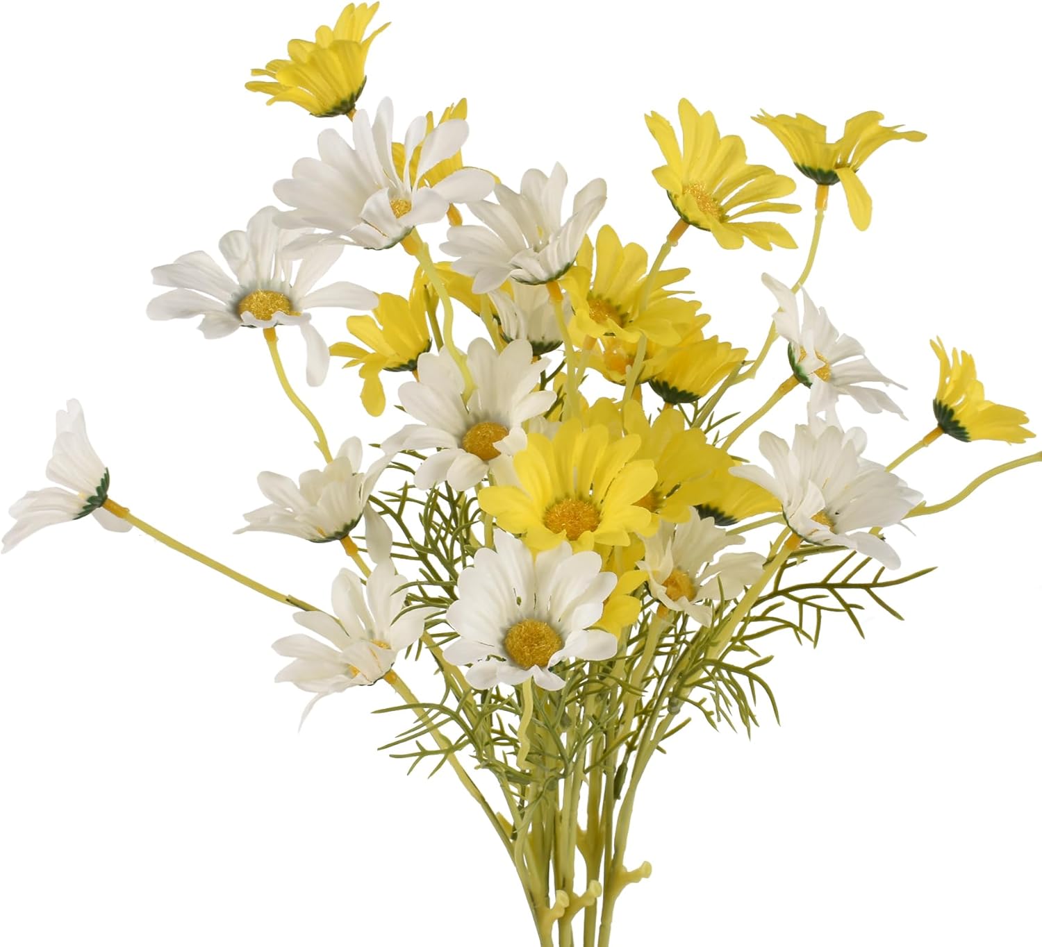 6PCS Artificial Daisy Flowers 21” Fake Daisy Flowers with Leaves Stems for Home Decor (White+Yellow)