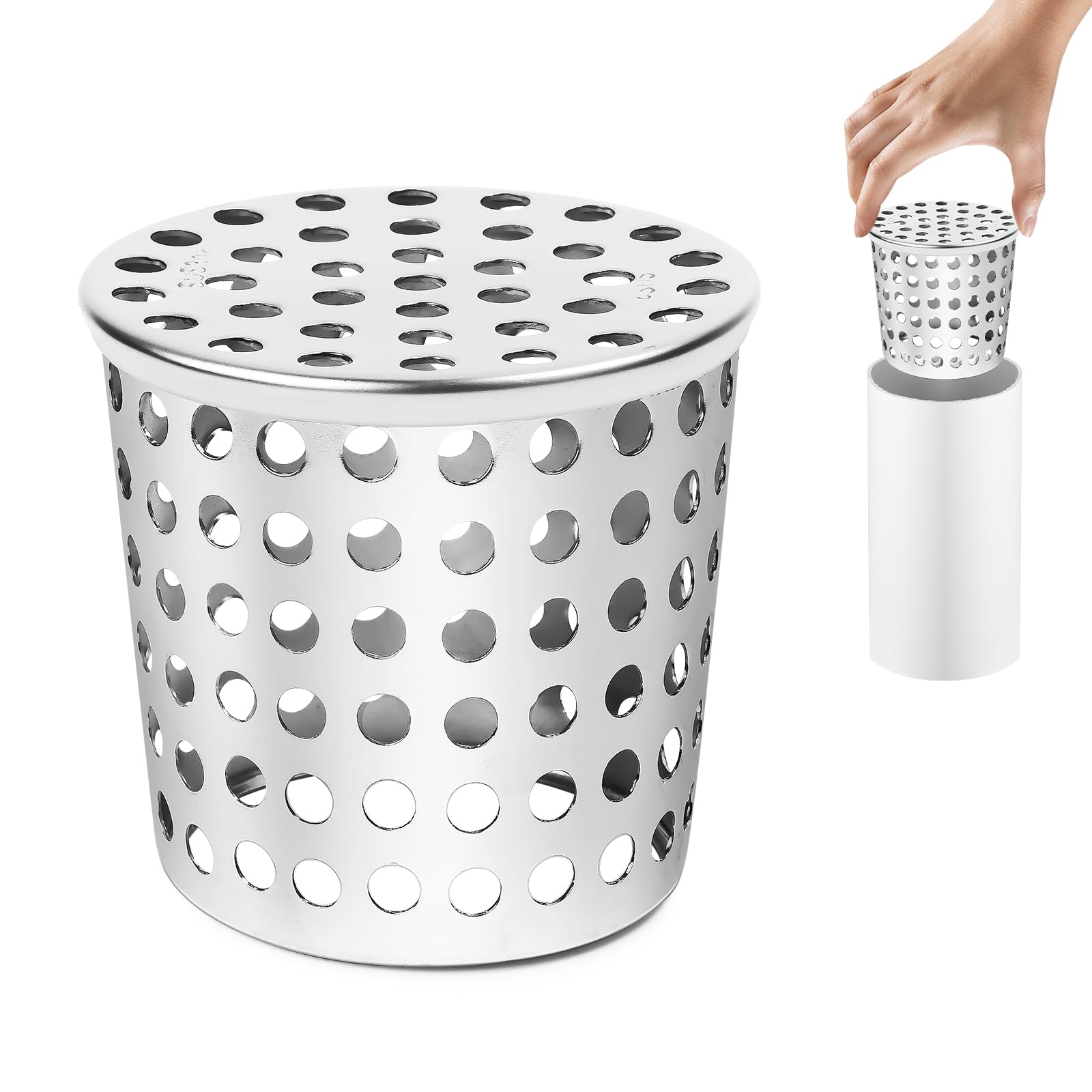 Gutter Leaf Protection Stainless Steel Downpipe Leaf Protection 50-63 mm Leaf Catcher Basket Downpipe Sieve for Roof Pipes Drains and Downpipes