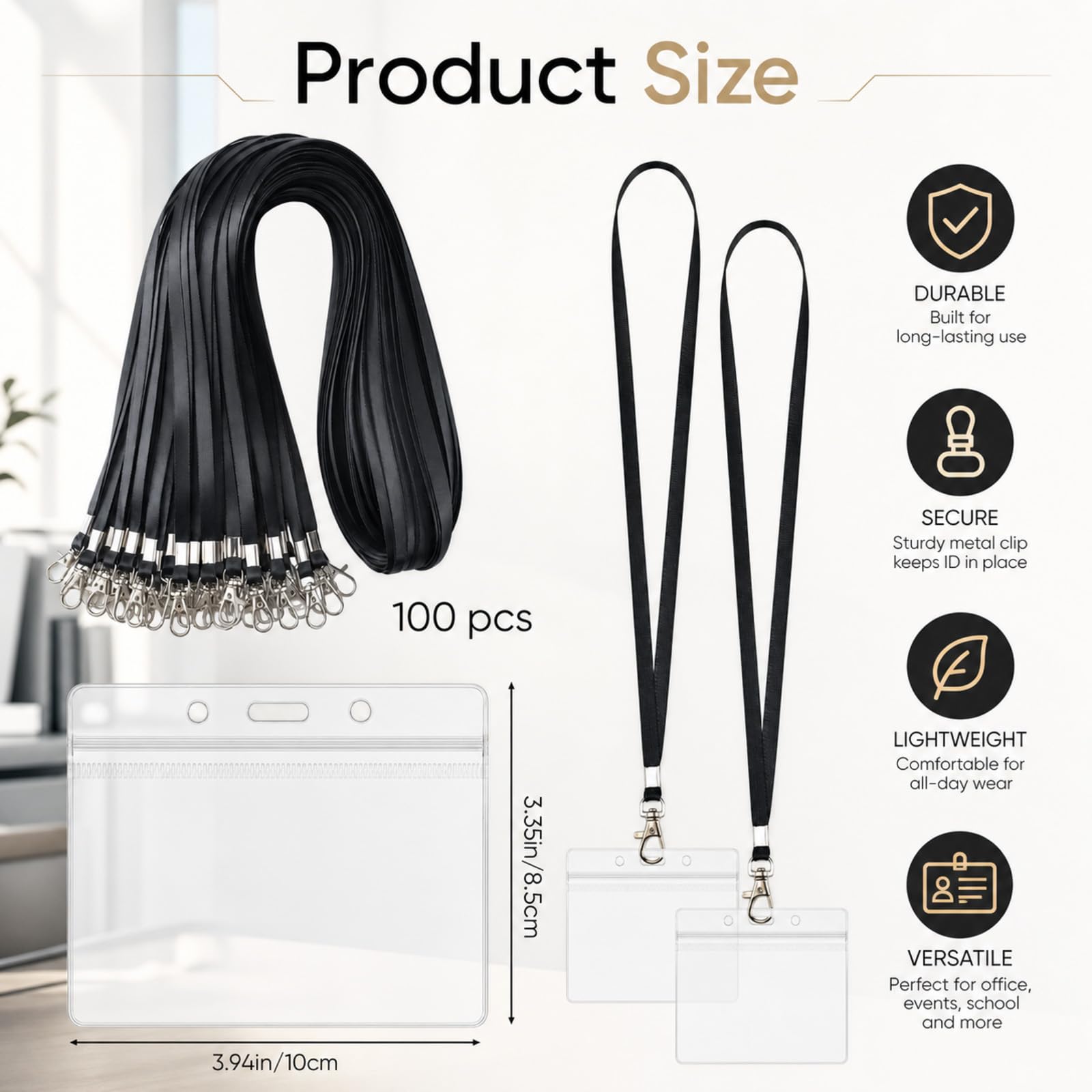Jadive Umhängebänder für den Hals mit Kartenhalter, transparenter Kunststoff, horizontal, wasserdicht, Namensschild für Büropersonal, Konferenzen, Veranstaltungen, Besucher, Konferenzen, Ausweis