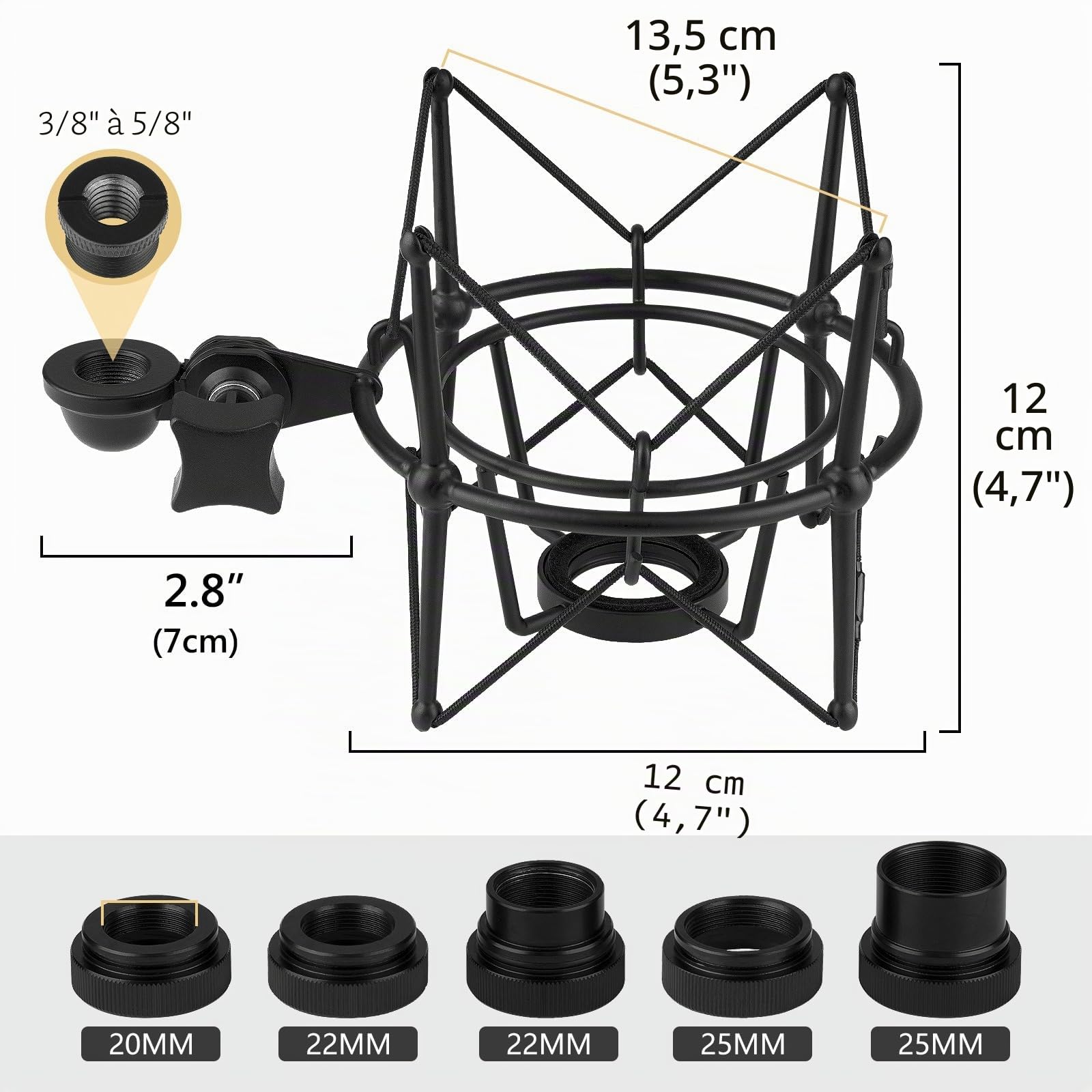 Geekria Support Antichoc pour Microphone Compatible avec Blue Ember, Bluebird SL, Babybottle, Spark, Kiwi Mic - Adaptateur de Suspension Anti-Vibration Noir