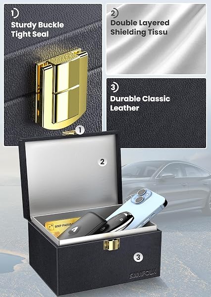 Samfolk Faraday Box and Pouch 2 Pack, Keyless Entry Car Key Safe Protector,Anti-Theft Signal Blocking Cages - 5