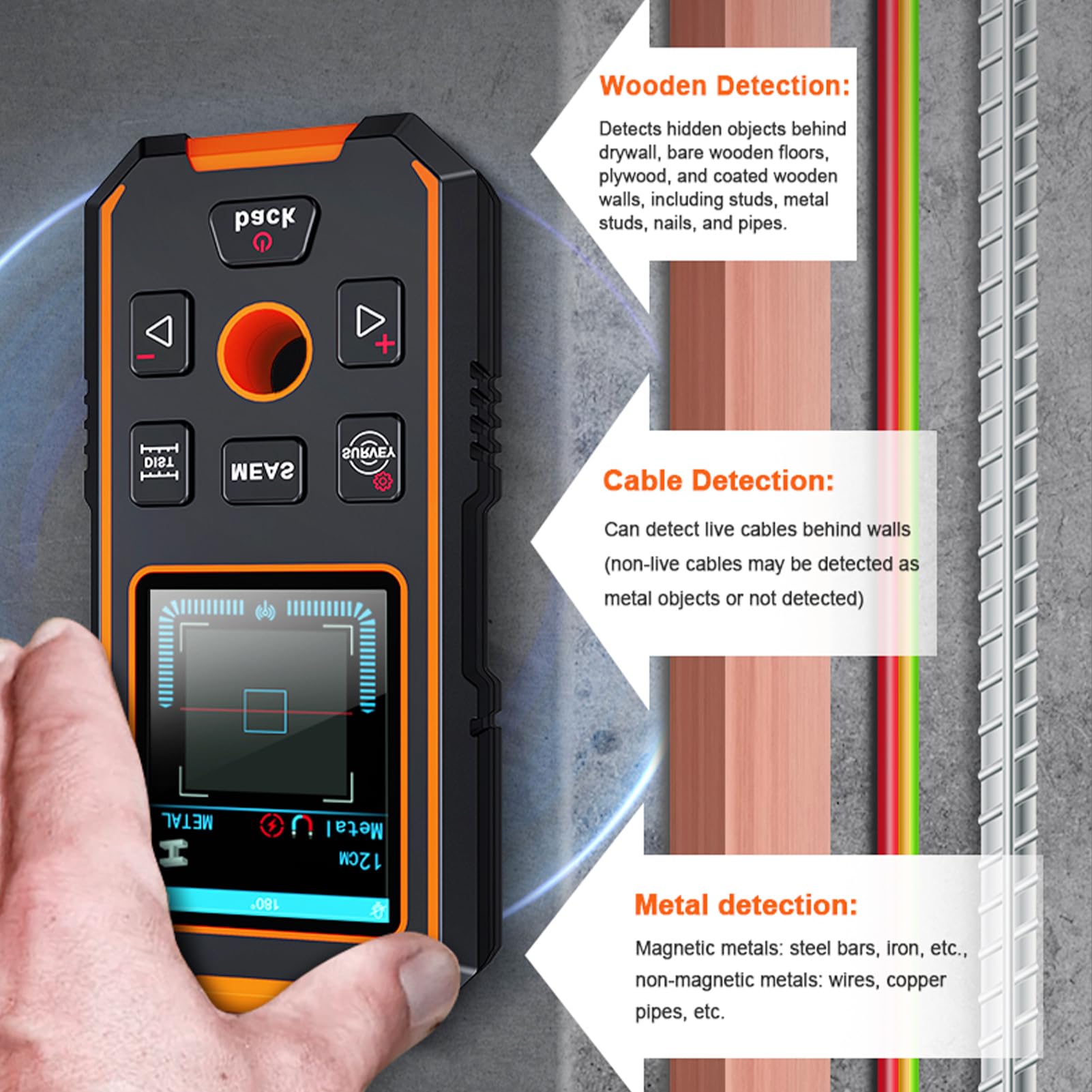 Socobeta Escáner de Pared con Medidor de Distancia y Detector de Cables de CA de Nivel Digital para Paredes Buscador de Vigas para Cables Vivos de Metal y Madera