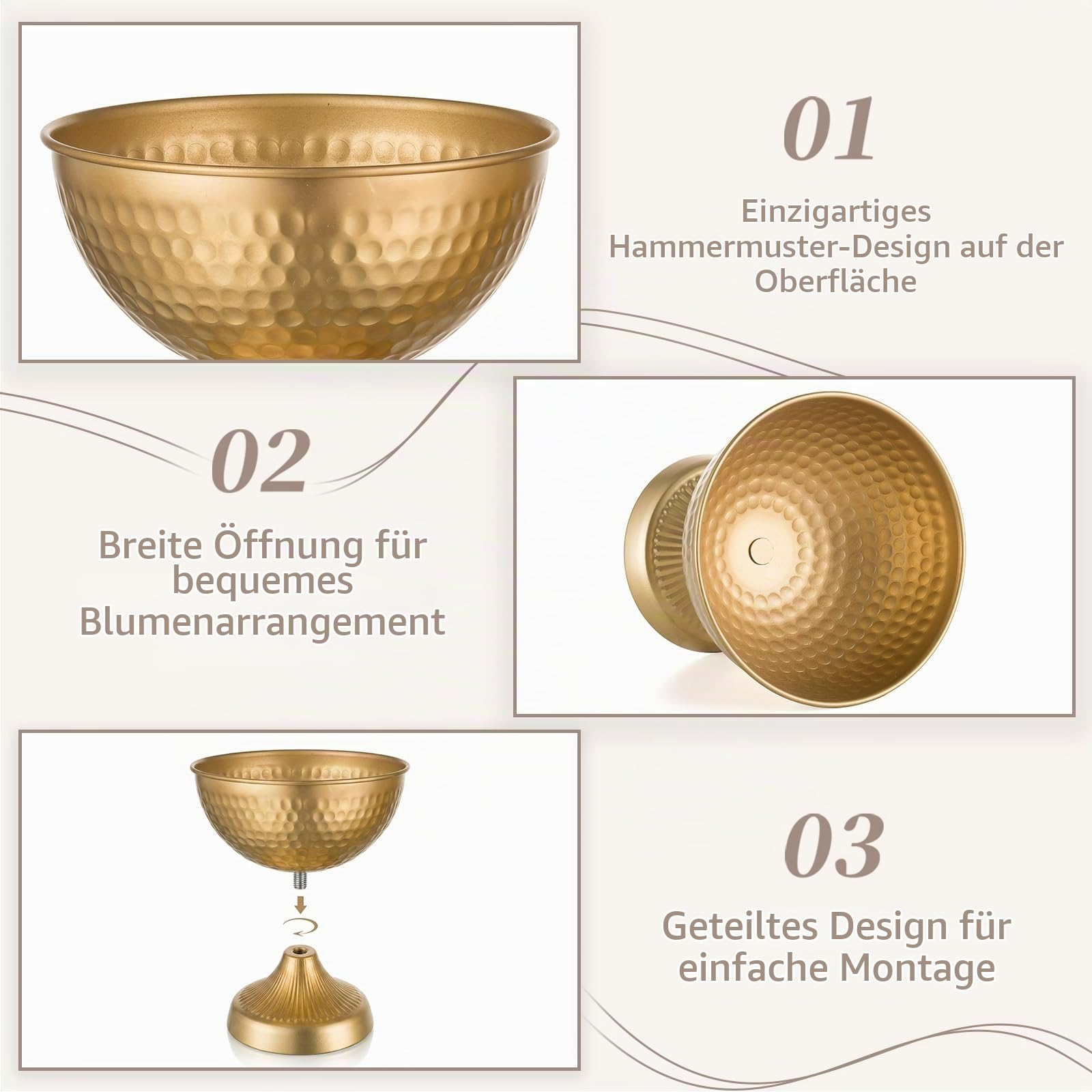 Sziqiqi Metall Urn Vase Gold: Kleine Vasen Hochzeitsdeko Tischdeko 10Stk | Dick, ⌀18.5cm/ H15cm/ T9cm, Weite Öffnung für Kunstblume, Vintage, Hochzeit, Taufe, Esstisch, Party, Landhaus