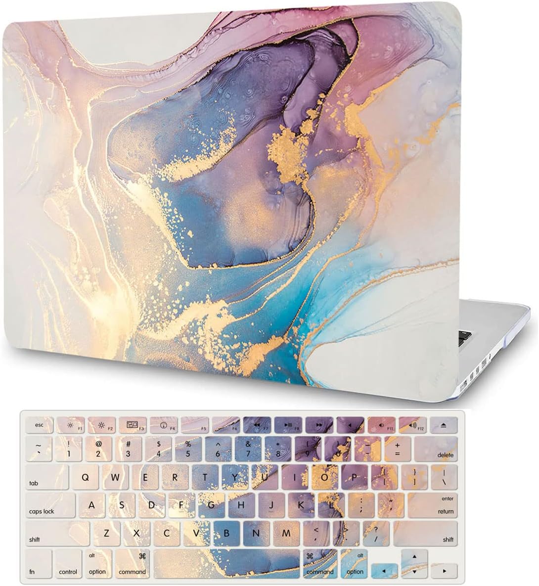 Case Compatible with MacBook Pro 13 inch Models: A1502 & A1425 Version 2015 2014 2013 2012, Plastic Hard Shell Cover & Keyboard Protector for MacBook Pro Retina 13 Inch - Colored Marble