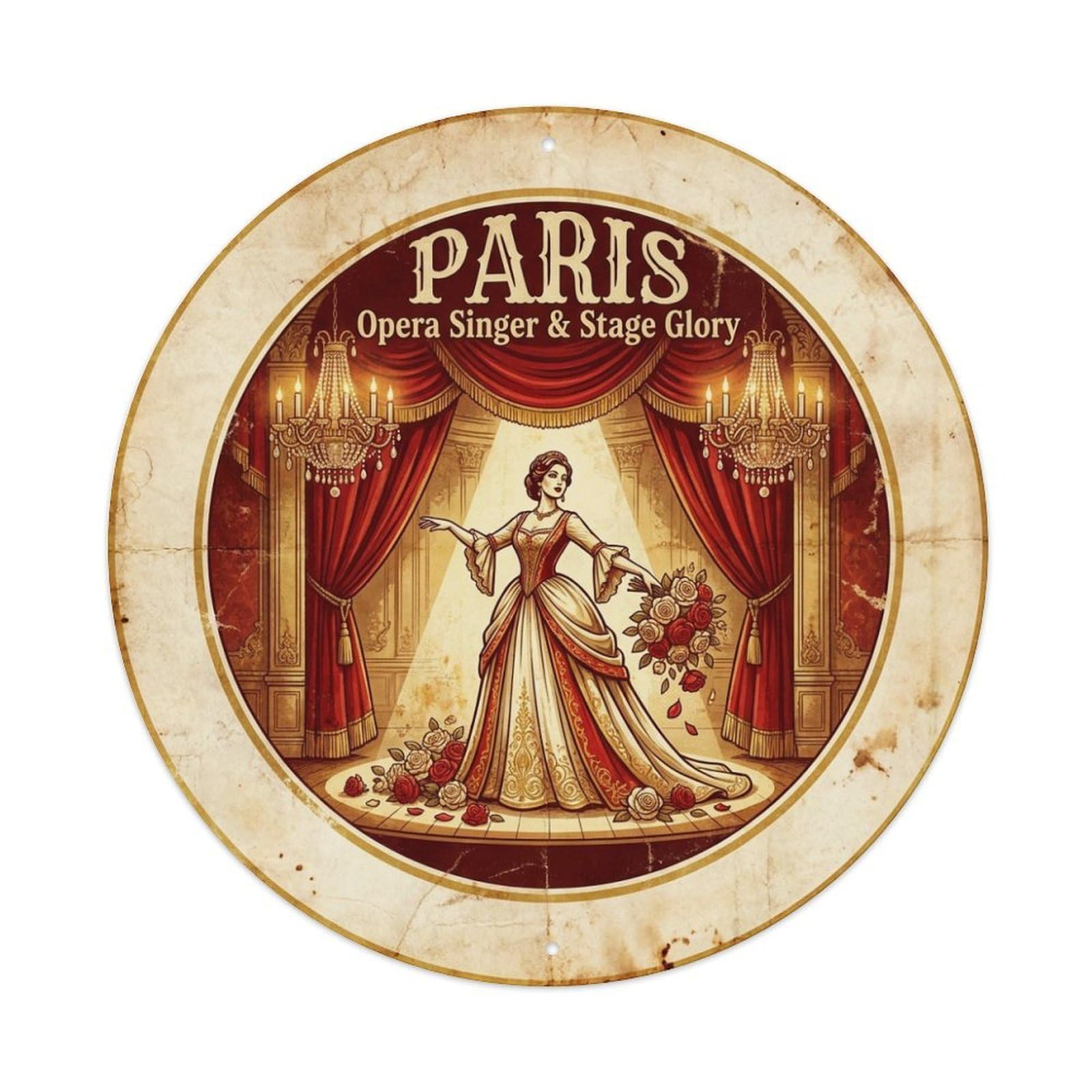 Olhnbad Style Paris Opera Singer Stage Glory Heritage City Travel Metal Tin Sign