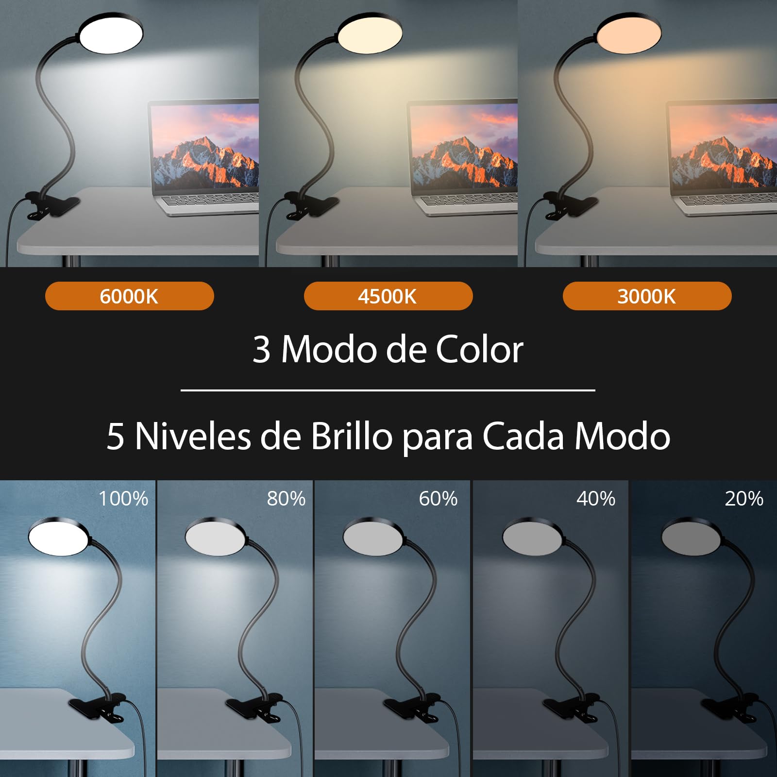 iFalarila 97 LED Lámpara de Escritorio con Pinza, Más Reciente Lámpara de Pinza con Mando a Distancia [Temporizador de 1 Hora] Bloqueo de Azul Luz Lectura pare Estudio Trabajo Leer(Adaptador Incluido)