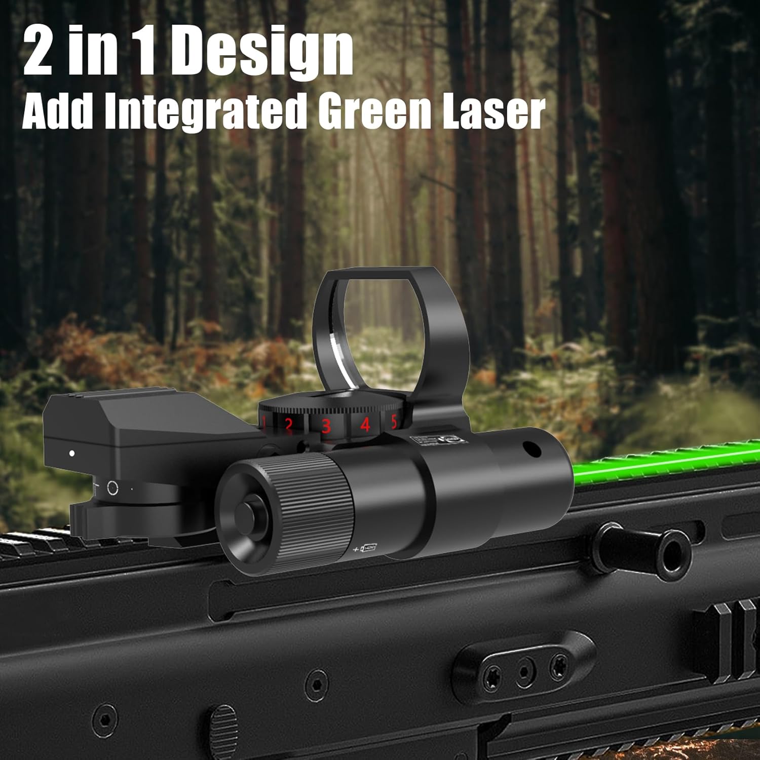 UUQ 1X22X33 Reflex Red Dot Sight - 4 Reticle Red & Green Dot Optics with Integrated Red or Green Laser for 20mm Rail