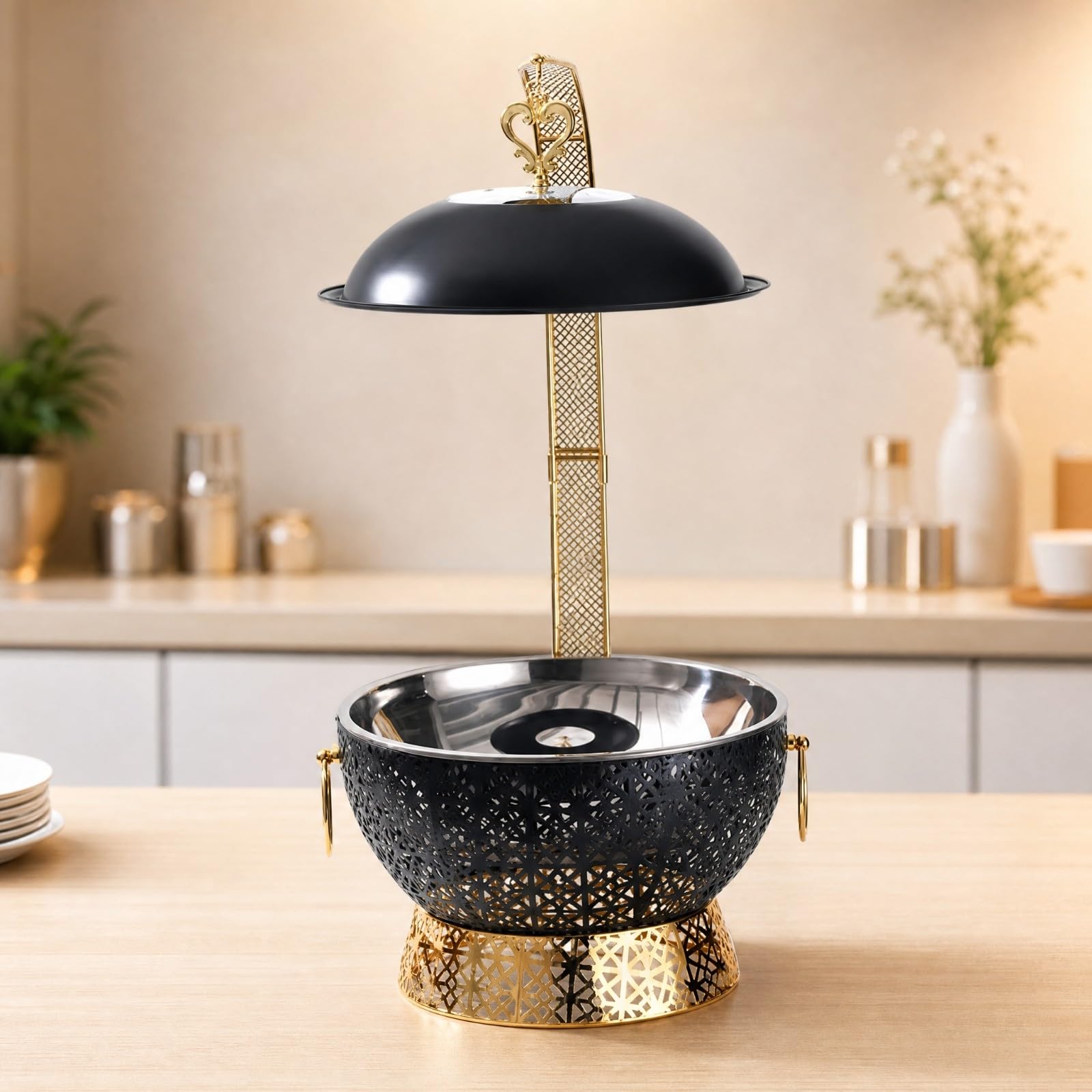 Chafing Dish Acero Inoxidable Calefacción por Fuente Térmica Buffet Elegante para Restaurantes, Bodas Al Libre, Estilo B