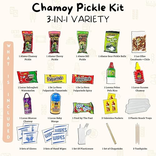 Miniatura 2 de ELM 360 - Kit de encurtidos Chamoy, Dill & Cherry Pickle Kit de 3 desafíos en 1. Kits de encurtidos sin desorden con auténtico surtido de dulces