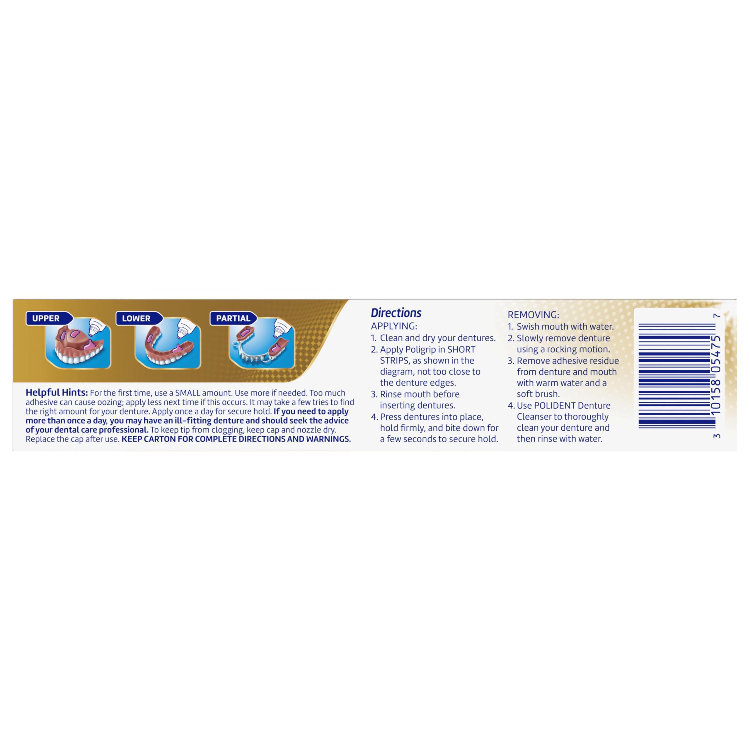 Super Poligrip Extra Care Lot de 4 crèmes adhésives pour prothèses dentaires sans zinc 62,4 g