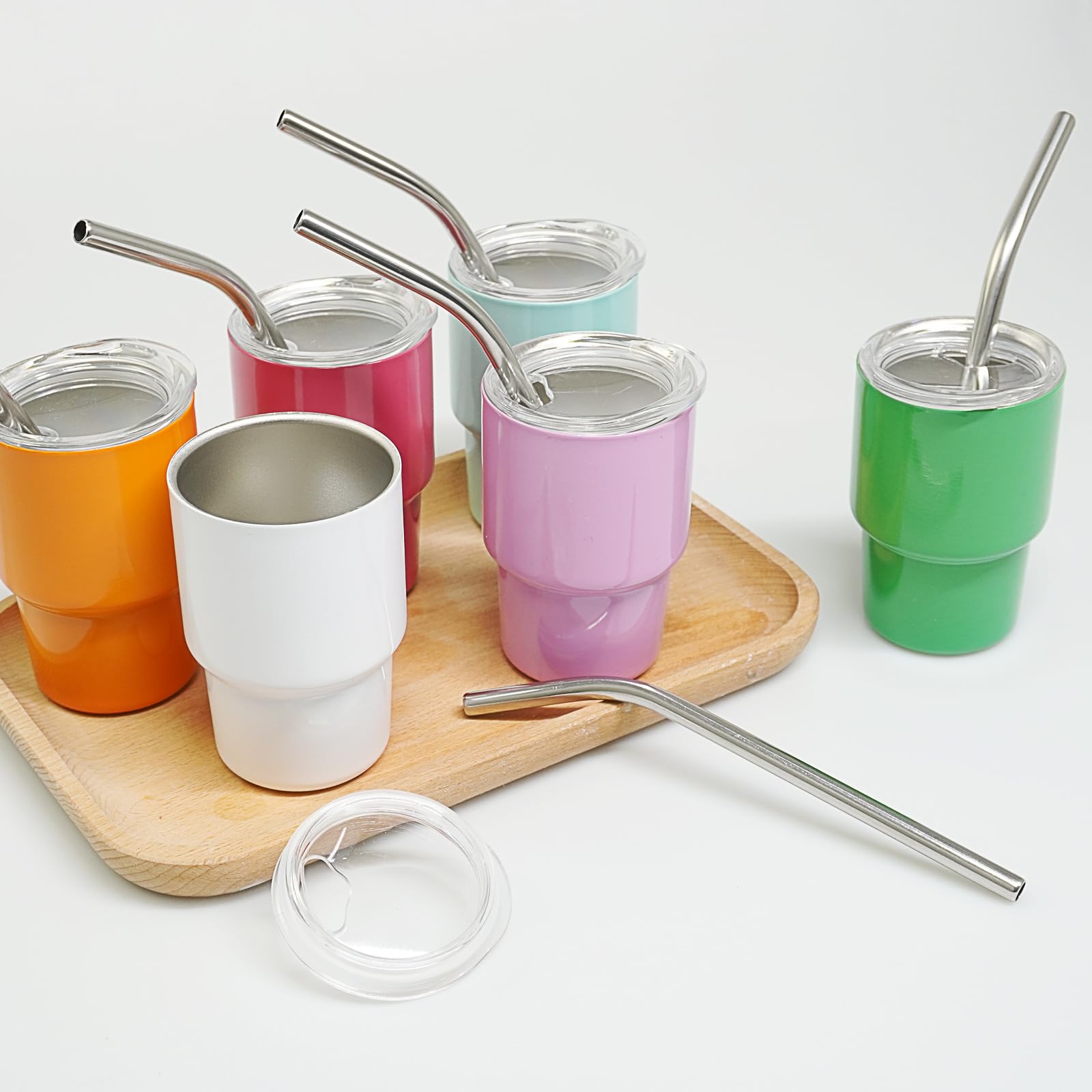 Xikangshun 6PCS Mini Tumbler Shot Glasses, 3oz Stainless Steel, 4.3×8cm Cute Multicolor Cups with Straw & Lid - Image 3