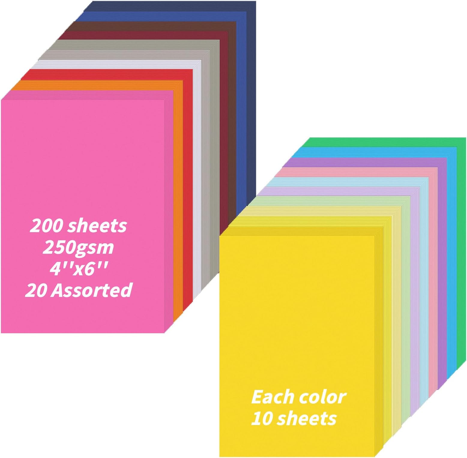 Oleitodh 4" x 6" Cardstock, 200 Pack Colorful Thick Paper Cardstock Blank Colored Cards Stock for Invitations, Greeting Cards Making, Postcards, Photos, 250GSM Thick Paper Colorful