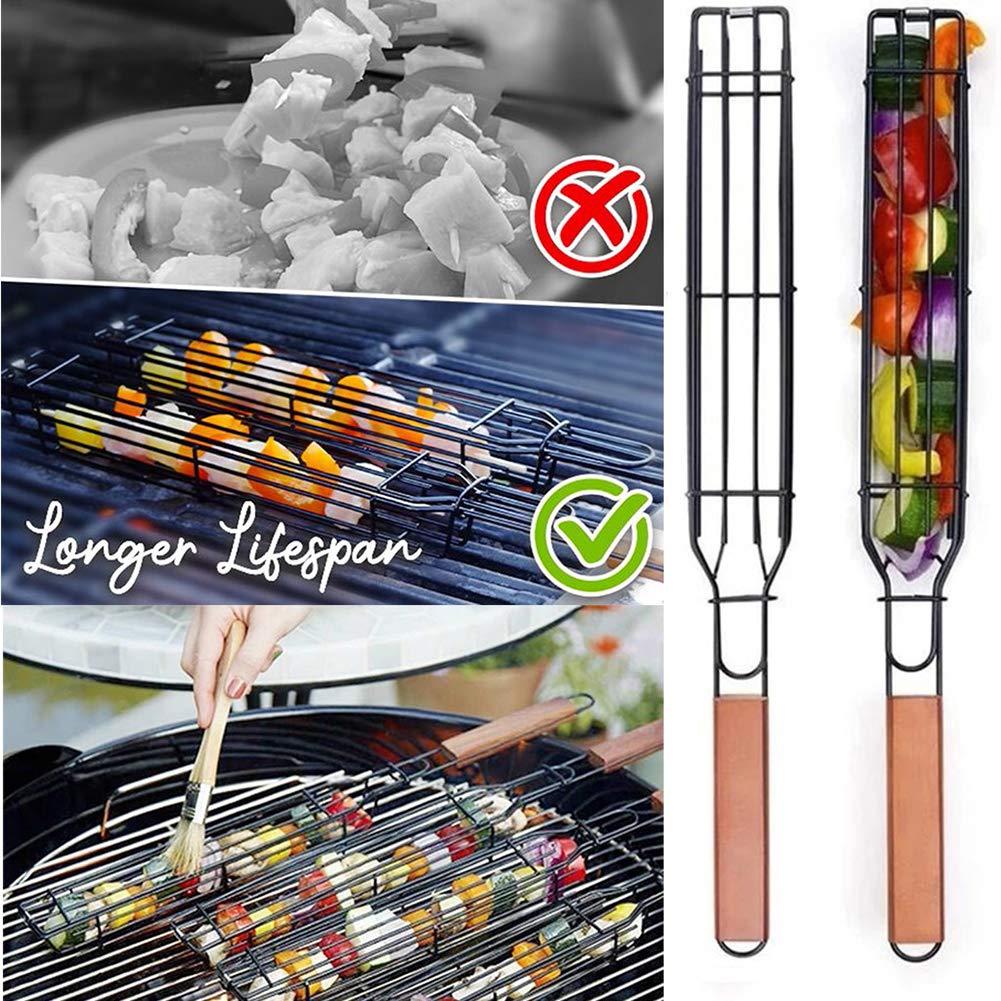 Betos 6pcs Kebab parrilla cesta de la parrilla, 48 x 6 cm barbacoa parrilla cesta Kabob cesta de la parrilla de la salchicha con la manija Kabob cestas para barbacoa, pescado parrilla, camarones