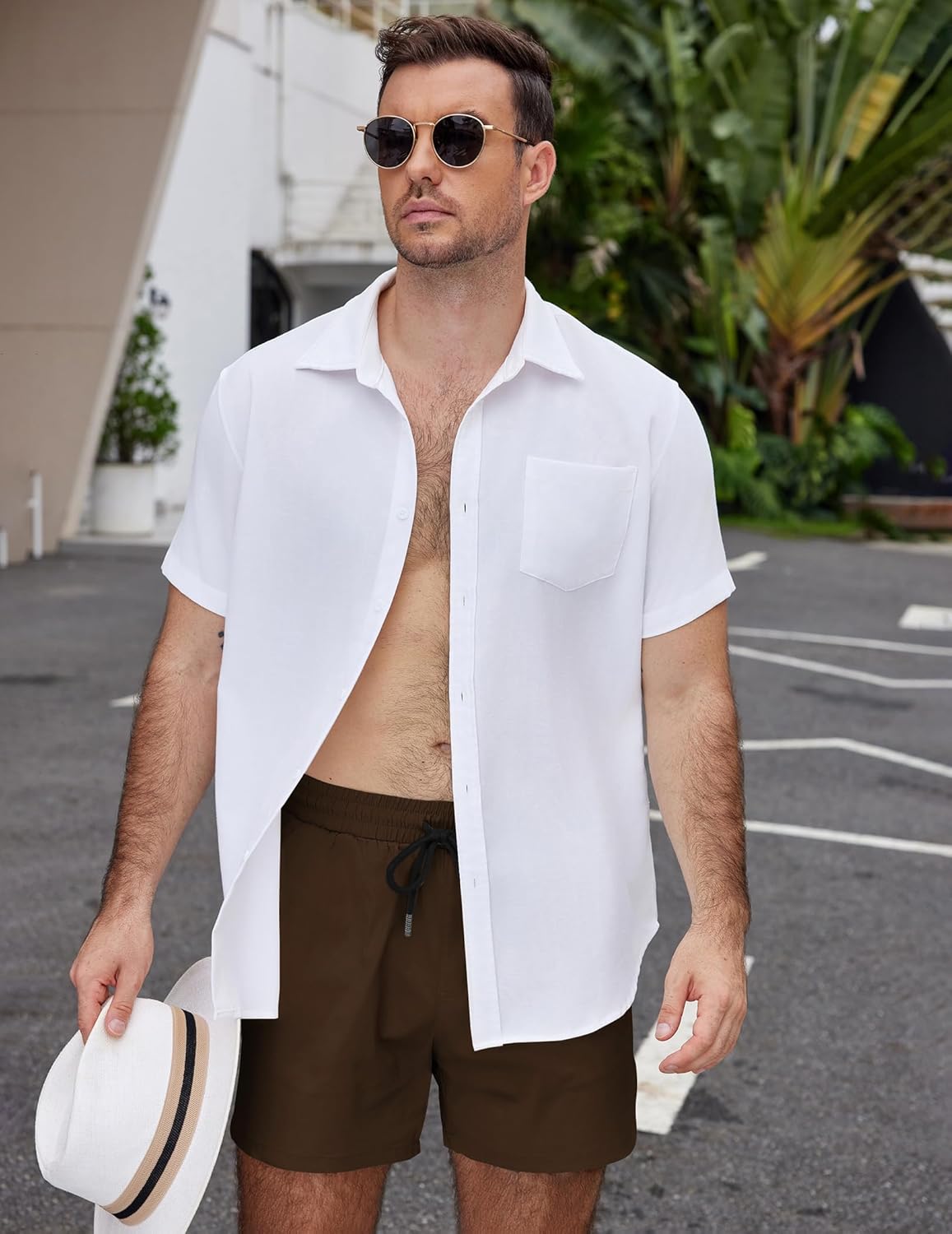 COOFANDY Men's Casual Cotton Shorts Summer Beach 5 Inch Shorts Lightweight Drawstring Elastic Waist Chino Golf Shorts - Image 3