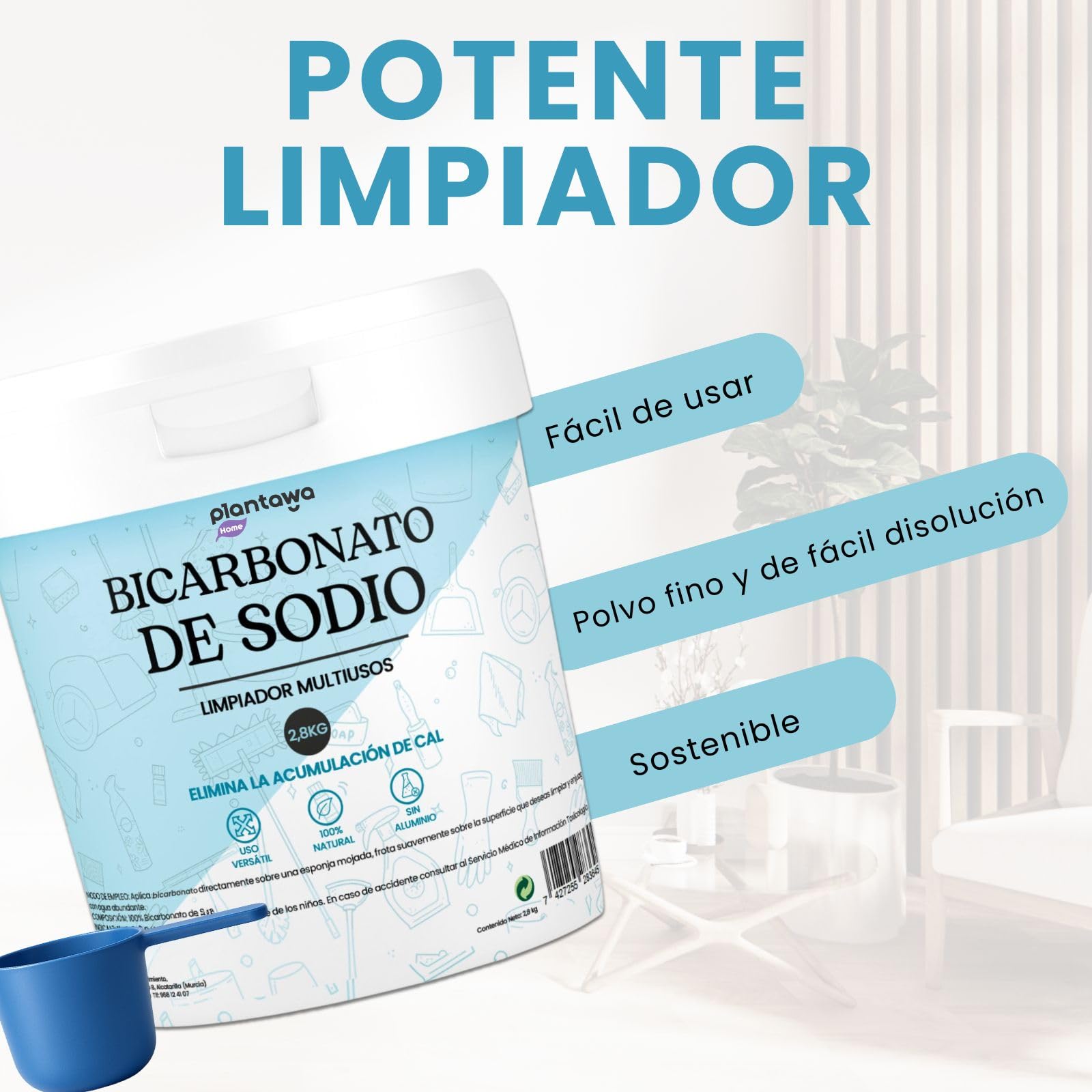 PLANTAWA Bicarbonato de Sodio 2,8kg Polvo Multiusos para Limpieza del Hogar Alta Pureza