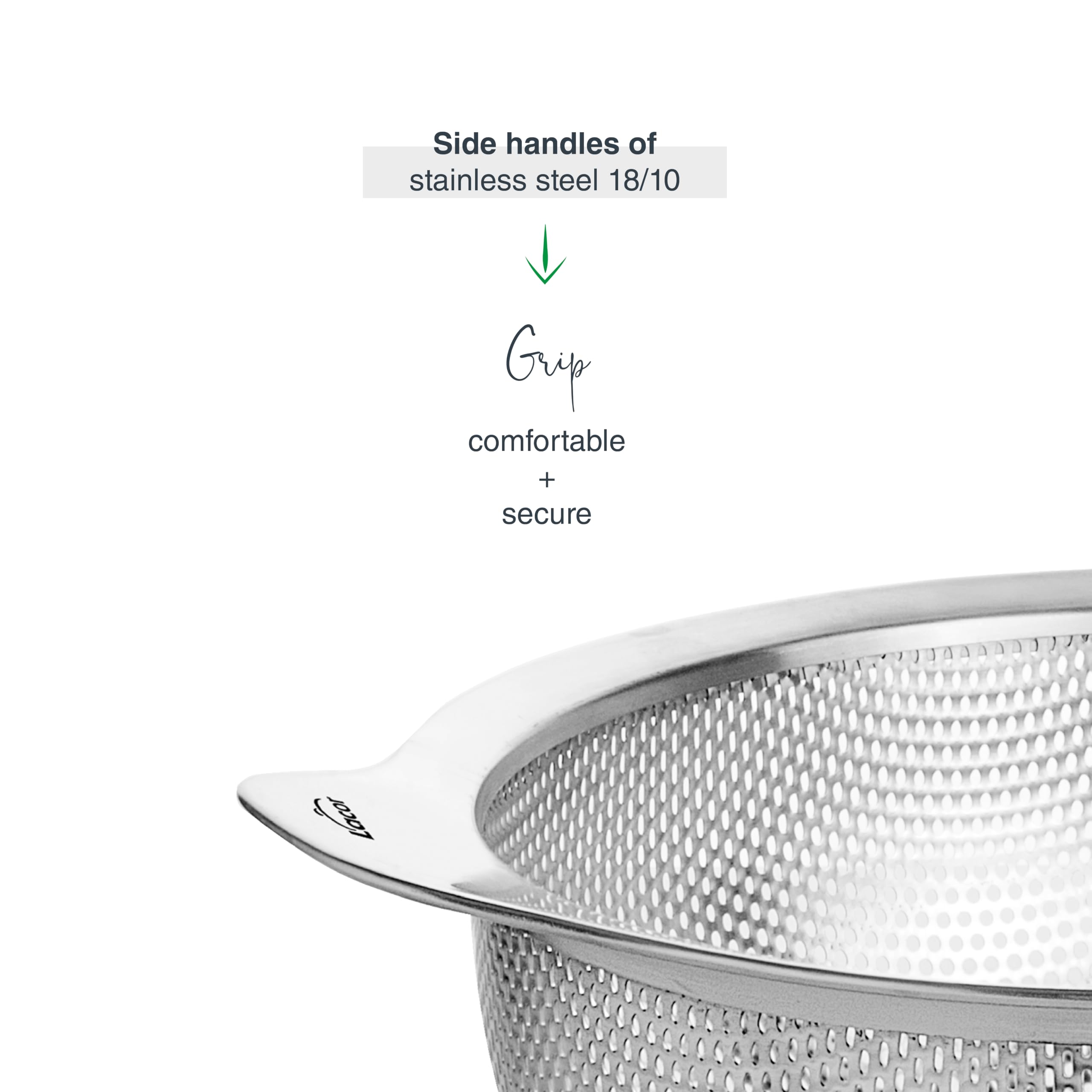 Lacor 62736 - Scolapasta Cucina Inox, Acciaio Inossidabile 18/10 e Ø24 cm | Grande contenitore impilabile con manici per scolare verdura o pasta. Adatto a pentole e lavastoviglie.