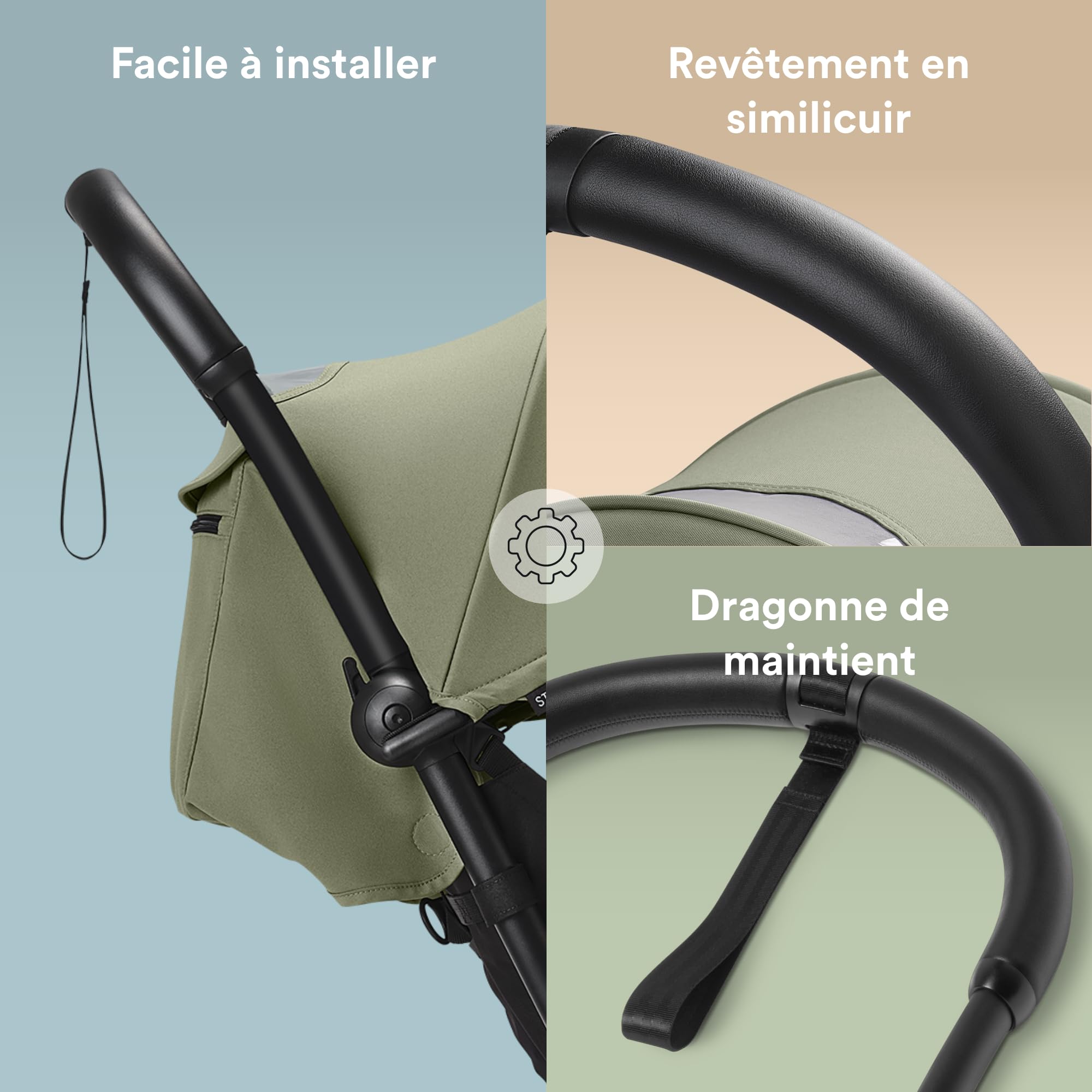 Guidon Stokke YOYO, noir - revêtement en similicuir ultra-résistant - comprend une dragonne de 21,5 cm, des vis et un outil de montage