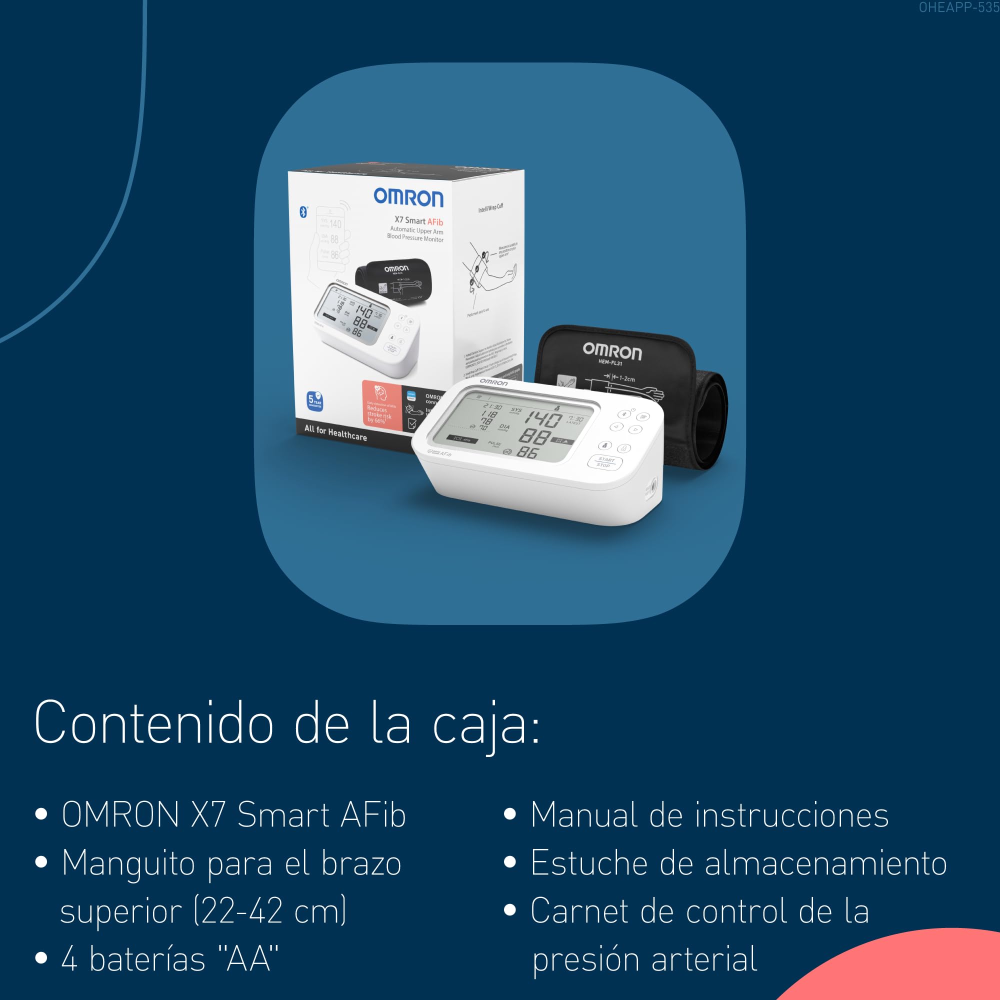 OMRON X7 Smart AFib Tensiómetro de Brazo Detecta Fibrilación Auricular Medidor Tensión Arterial Validado Clínicamente 2 Usuarios Brazalete Intelli Wrap 22-42cm