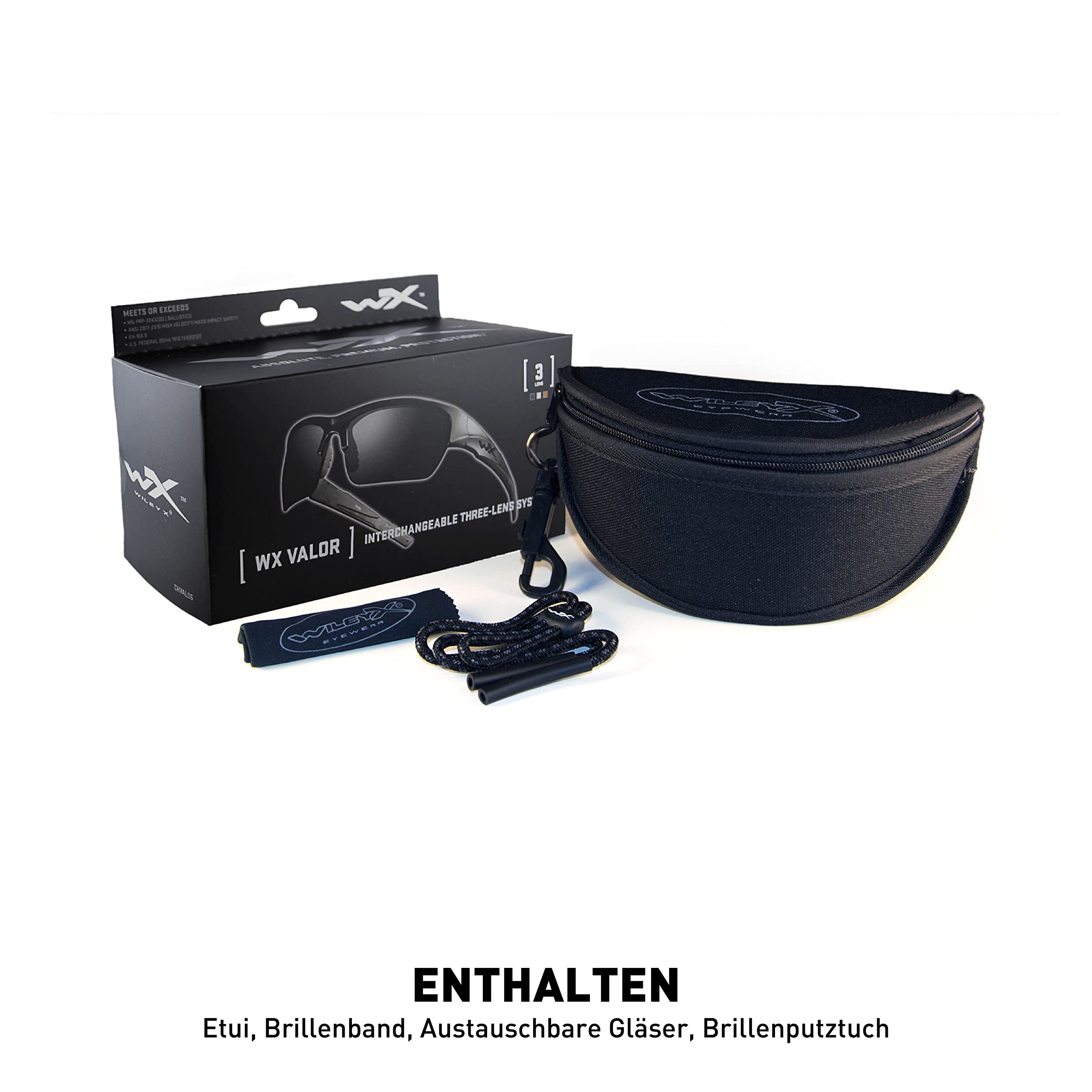 Wiley X │ WX Valor Sportsbrille Herren Schutzbrille Sonnenbrille │ Taktische Militärische Airsoft Brille │ Laufbrille Radfahren Fahrt Wandern Fischen Outdoor MTB Brille