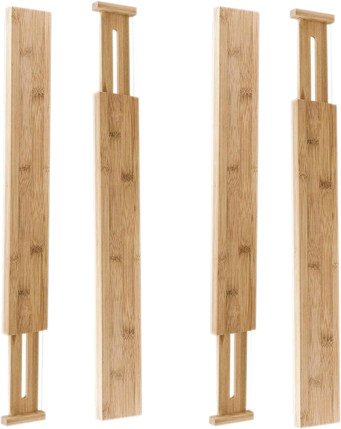 HUJI 2 PCS Bamboo Drawer Dividers Organizers For Bed Room, Bathroom, Kitchen, Garage, Great To Organize Clothes Kitchen Utensils Tools Shirts Socks Towels (1 PACK)