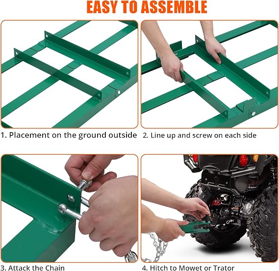 Towallmark 48Lawn Leveling Rake & Driveway Drag Harrow - Heavy-Duty Tow-Behind Tool with 4FT Reinforced Chain - for ATV, UTV, Tractor, Mower - Gravel, Soil, Yard & Landscape Grading