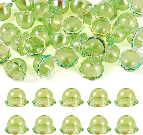 Vista 39 de FASHEWELRY 10 piezas Tapas de Flores de Vidrio Hechas a Mano Cuentas Florales de Cristal Transparentes en Forma de Trompeta Espaciadores de Flores a